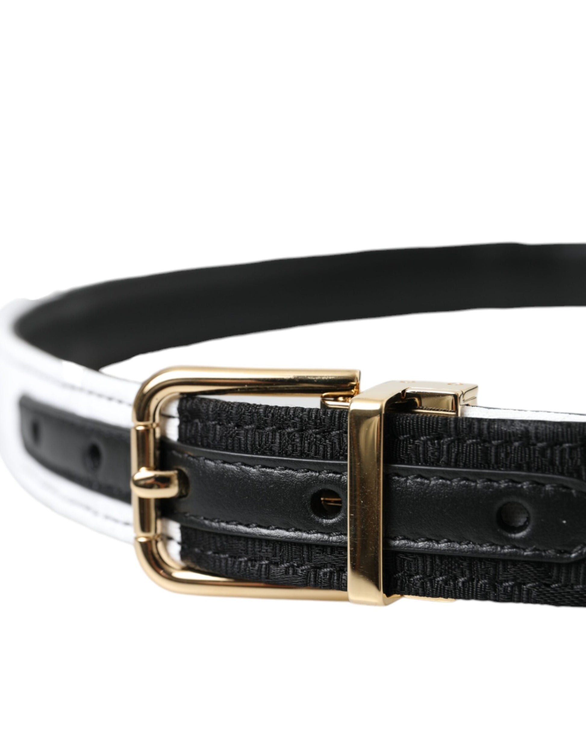 Dolce & Gabbana Black White Patchwork Gold Metal Buckle Belt Curated Luxury Accessories by Orvyn
