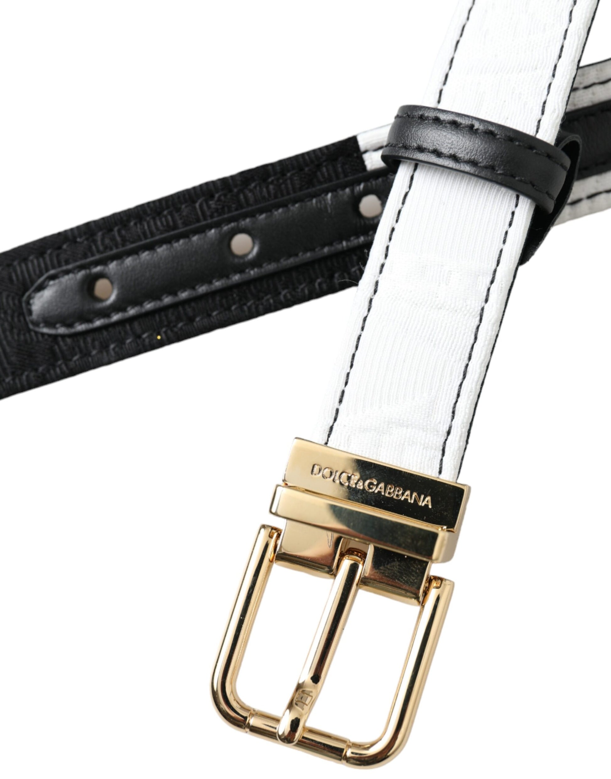 Dolce & Gabbana Black White Patchwork Gold Metal Buckle Belt Curated Luxury Accessories by Orvyn
