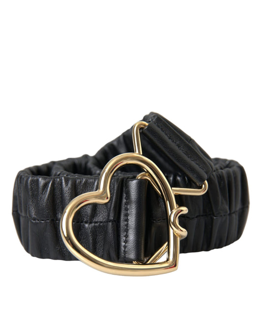 Dolce & Gabbana Black Leather Gold Heart Metal Buckle Belt Curated Luxury Accessories by Orvyn