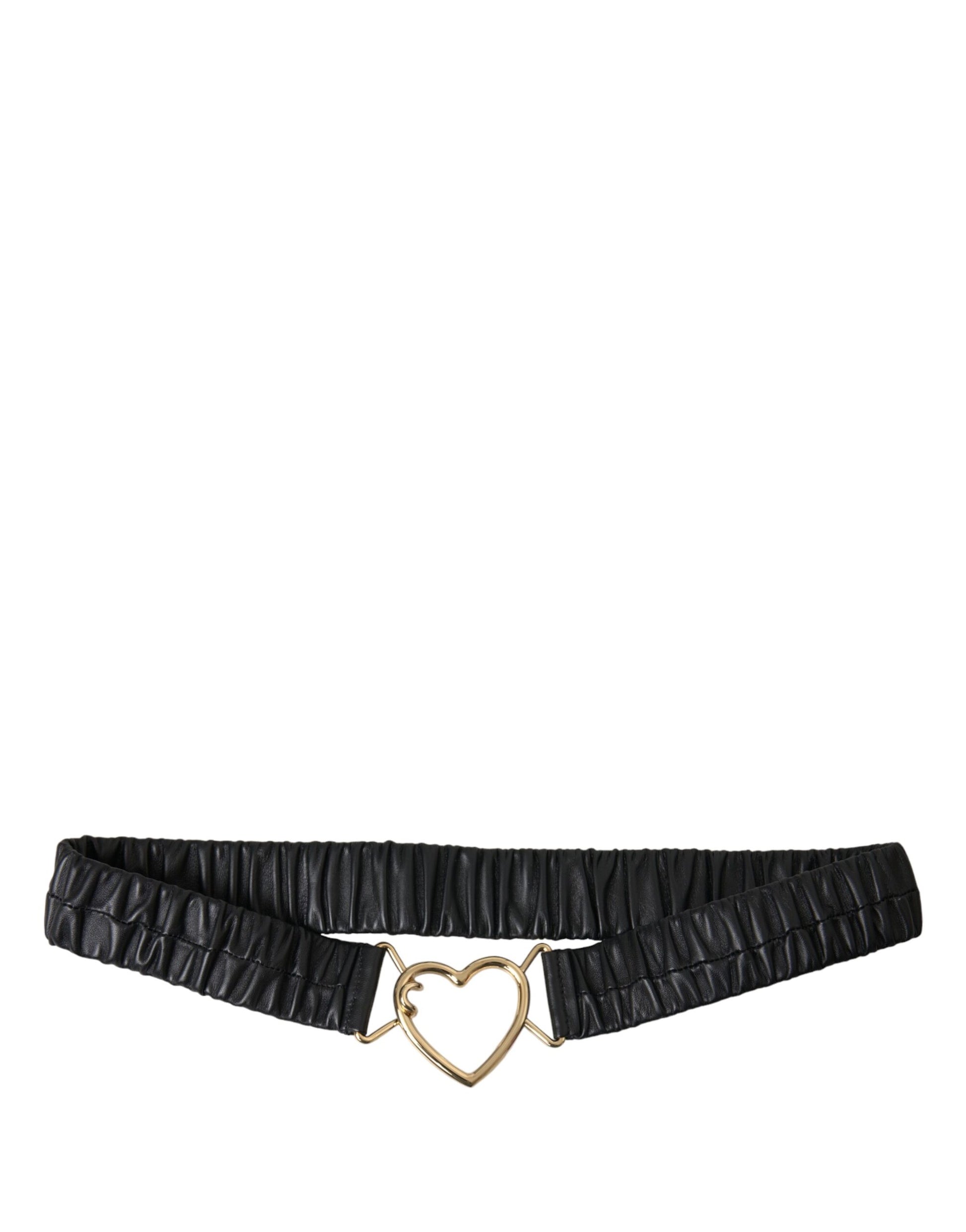 Dolce & Gabbana Black Leather Gold Heart Metal Buckle Belt Curated Luxury Accessories by Orvyn
