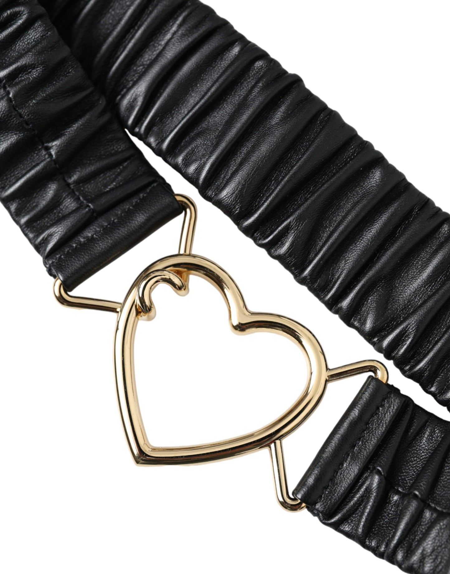 Dolce & Gabbana Black Leather Gold Heart Metal Buckle Belt Curated Luxury Accessories by Orvyn