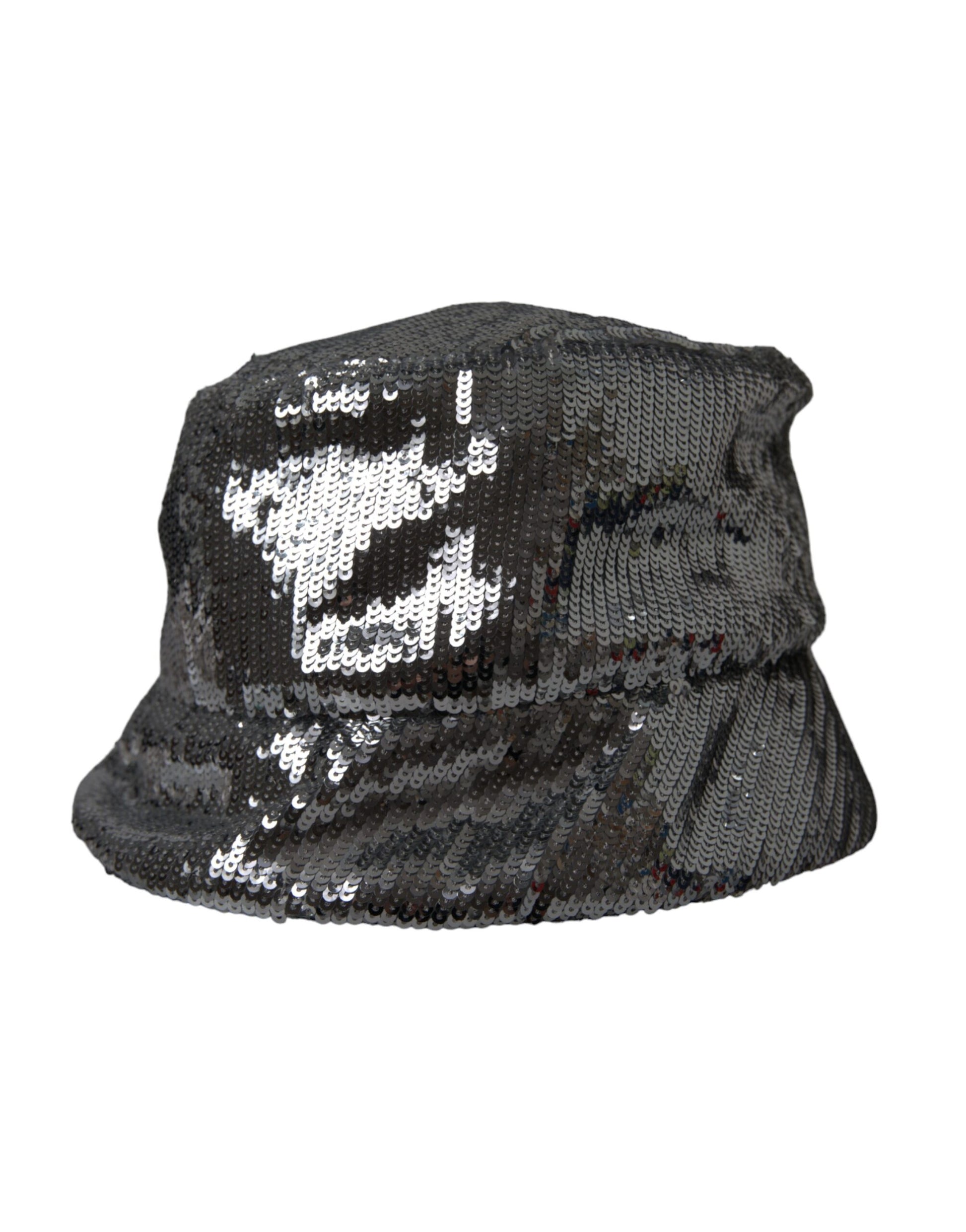 Dolce & Gabbana Silver Sequined Nylon Bucket Hat Men Curated Luxury Accessories by Orvyn