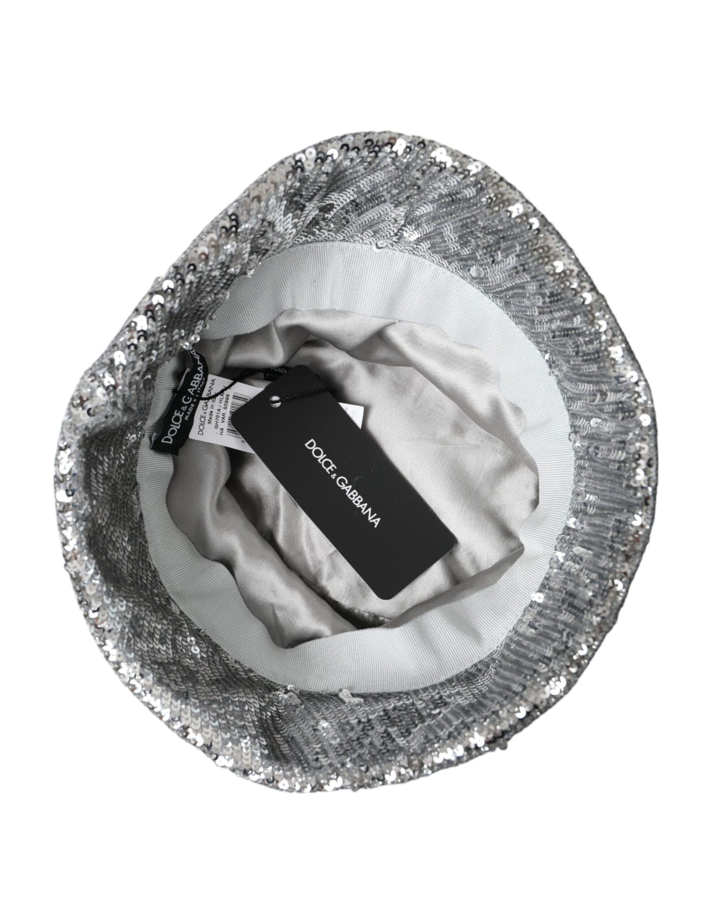 Dolce & Gabbana Silver Sequined Nylon Bucket Hat Men Curated Luxury Accessories by Orvyn