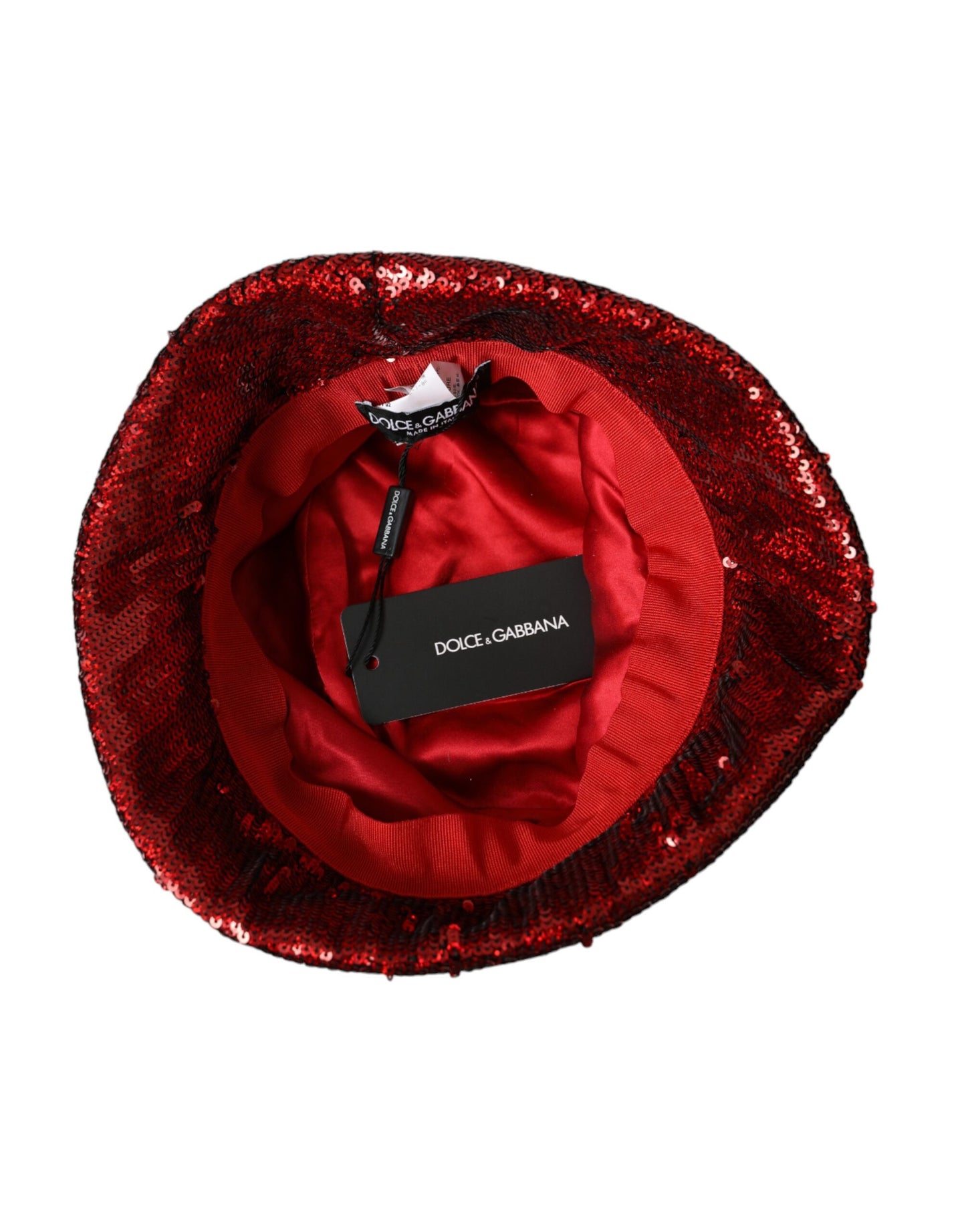 Dolce & Gabbana Red Sequined Nylon Bucket Hat Men Curated Luxury Accessories by Orvyn