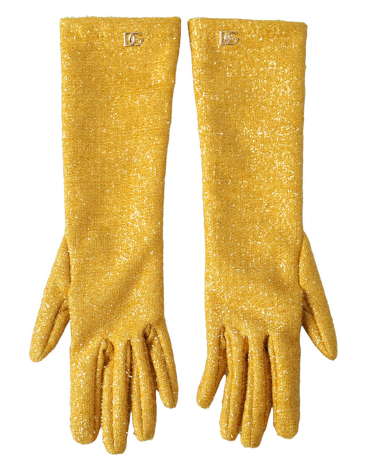 Dolce & Gabbana Gold Lurex Fantasia Mid Arm Length Gloves Curated Luxury Accessories by Orvyn