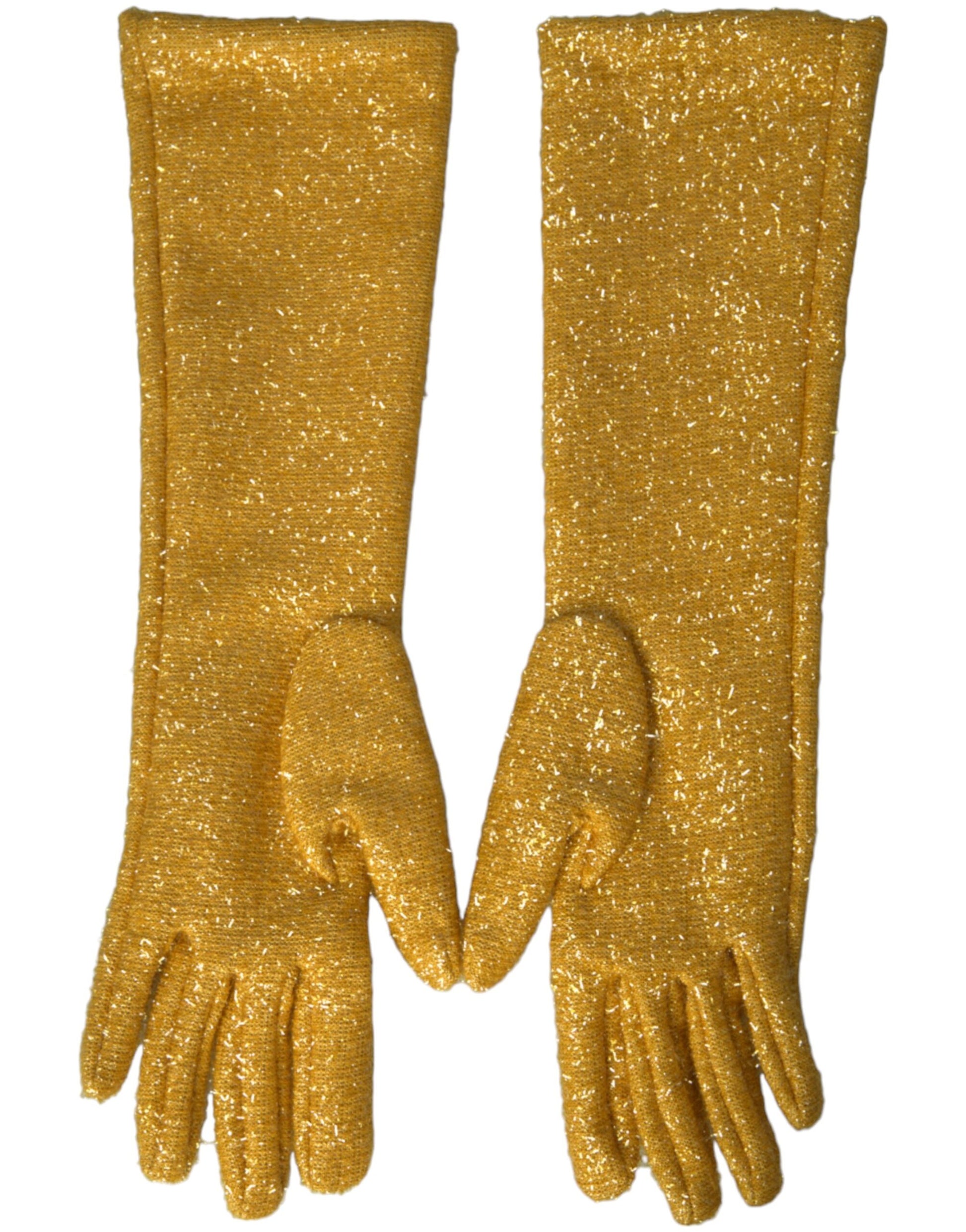 Dolce & Gabbana Gold Lurex Fantasia Mid Arm Length Gloves Curated Luxury Accessories by Orvyn