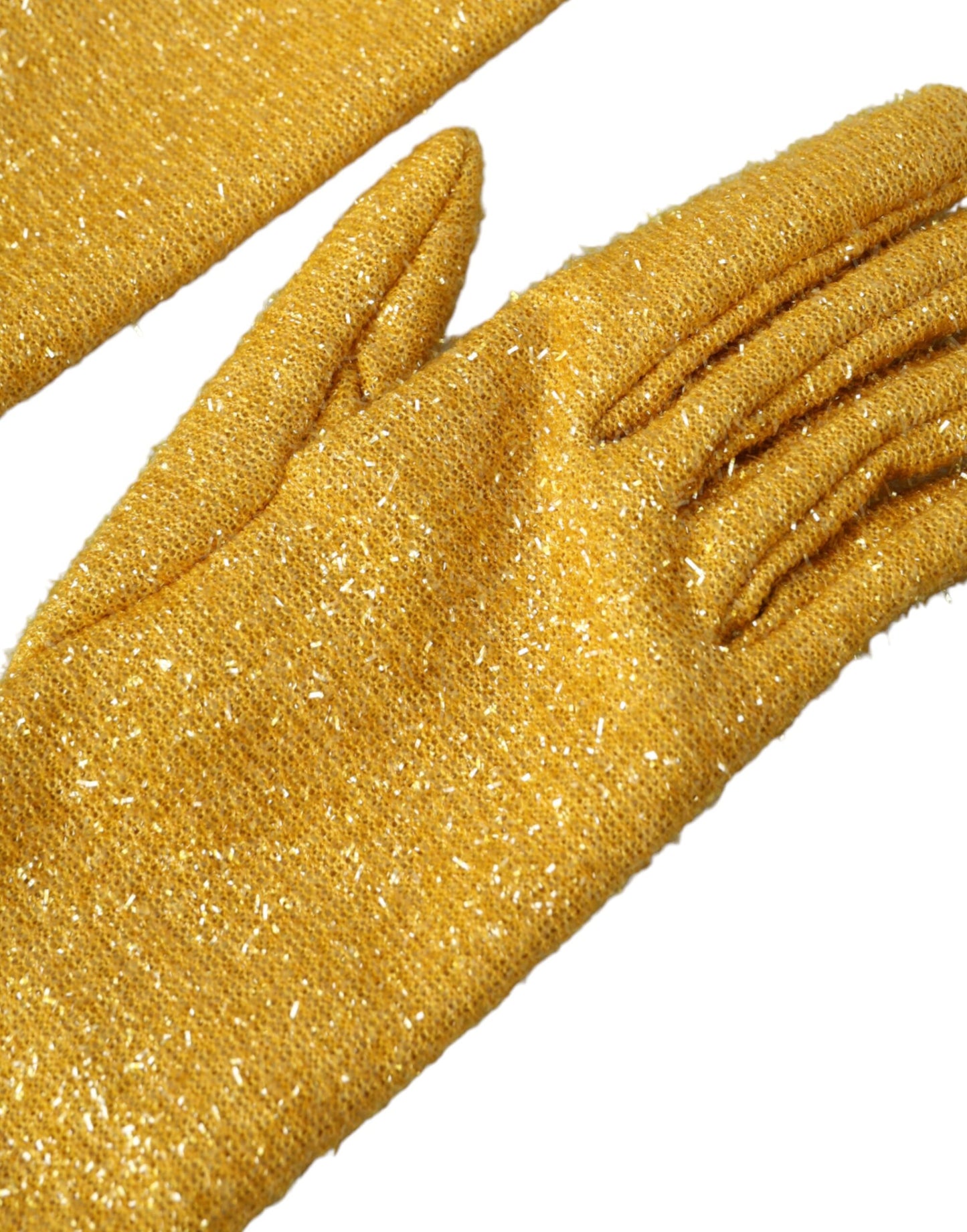 Dolce & Gabbana Gold Lurex Fantasia Mid Arm Length Gloves Curated Luxury Accessories by Orvyn