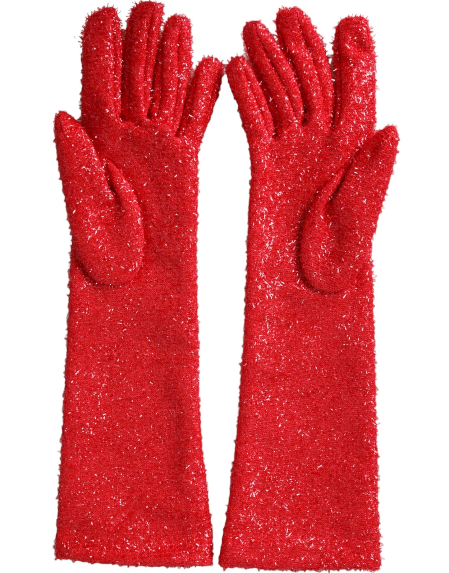 Dolce & Gabbana Red Lurex Fantasia Mid Arm Length Gloves Curated Luxury Accessories by Orvyn