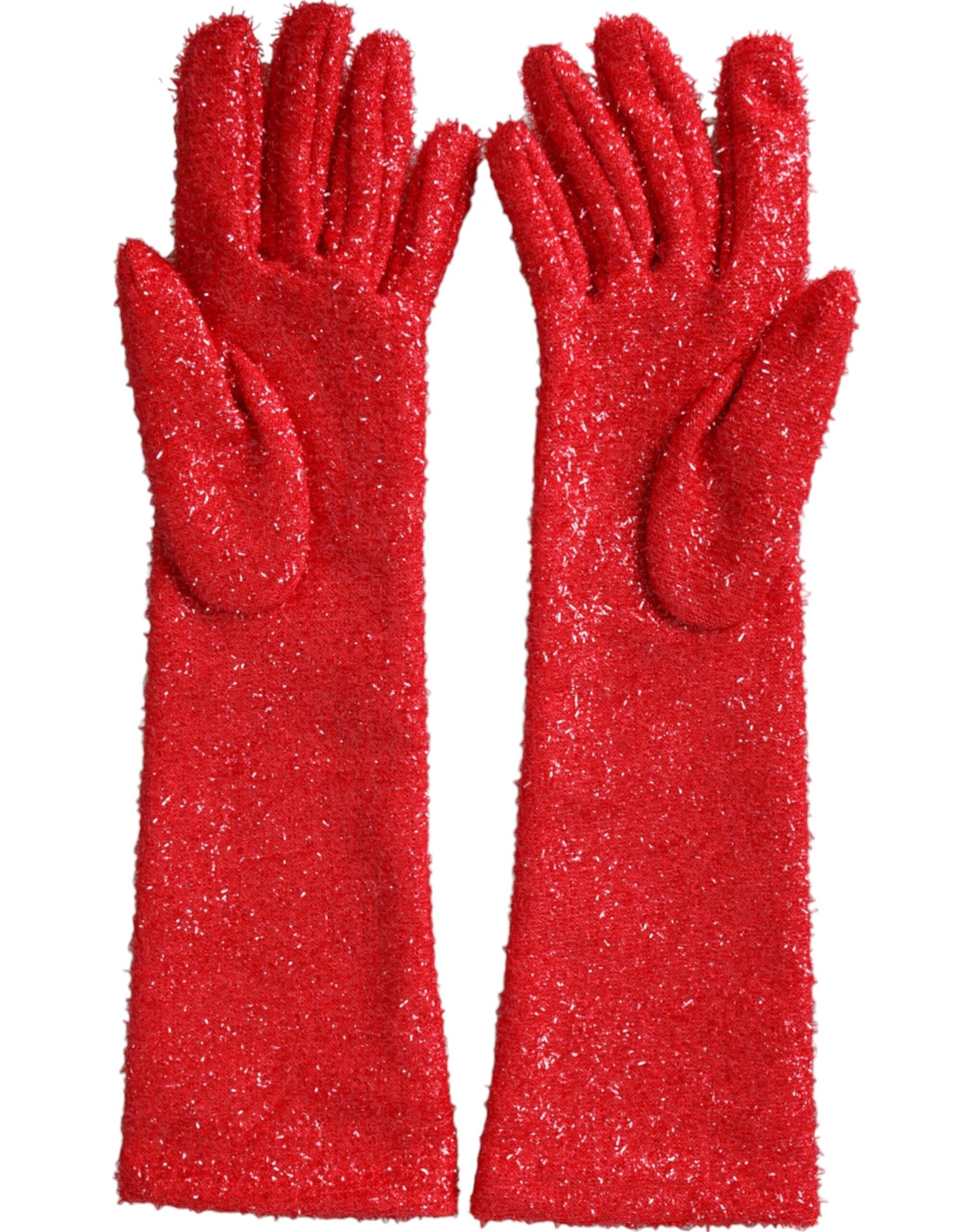 Dolce & Gabbana Red Lurex Fantasia Mid Arm Length Gloves Curated Luxury Accessories by Orvyn