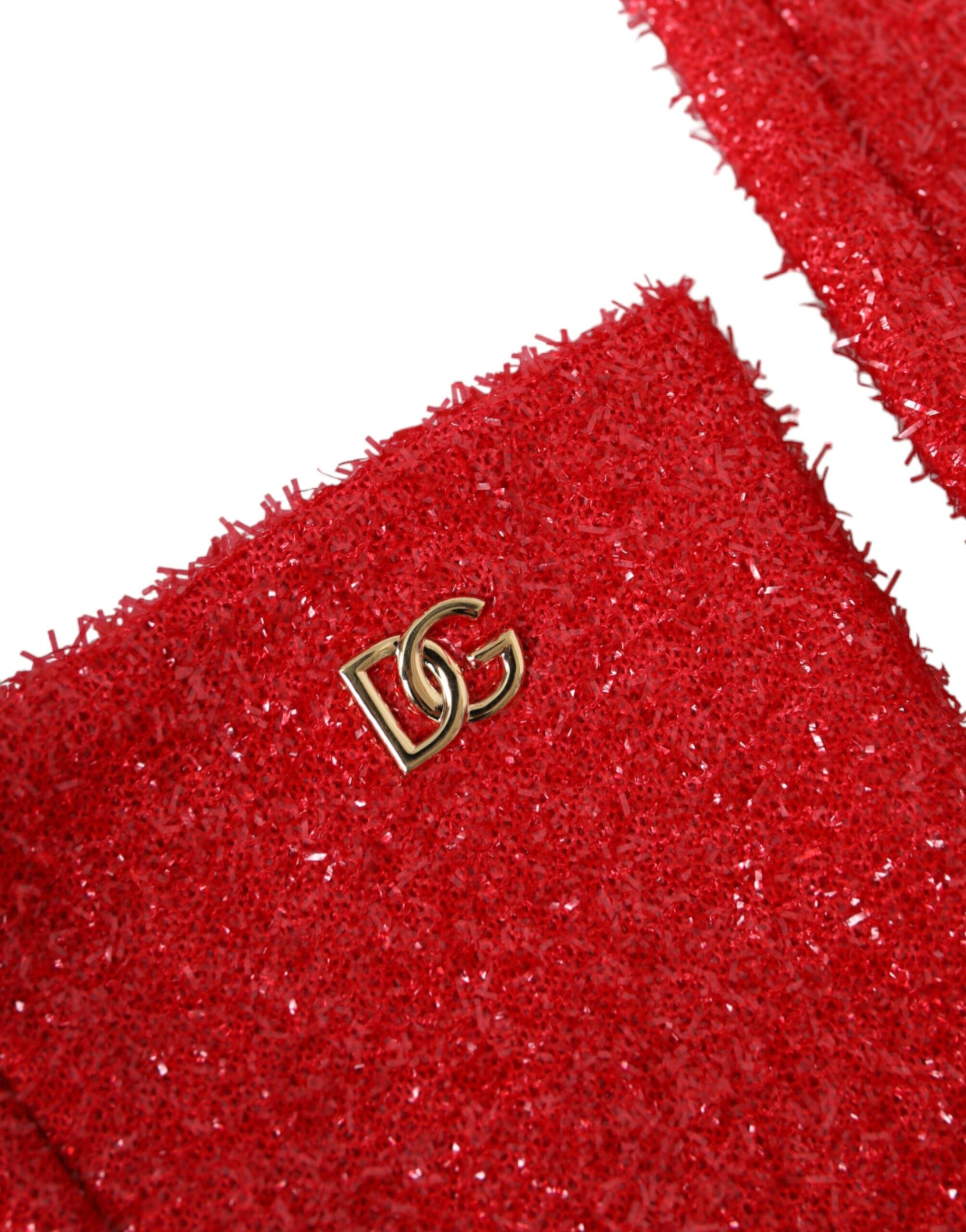 Dolce & Gabbana Red Lurex Fantasia Mid Arm Length Gloves Curated Luxury Accessories by Orvyn