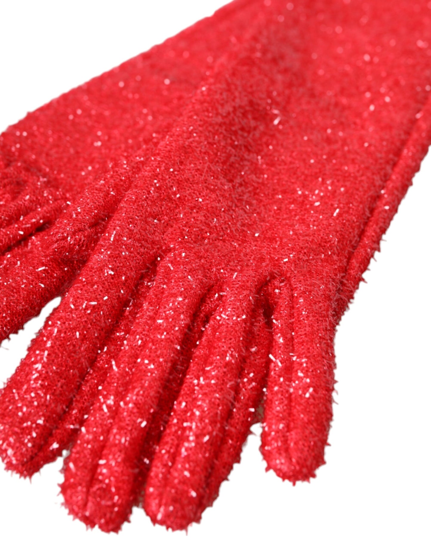 Dolce & Gabbana Red Lurex Fantasia Mid Arm Length Gloves Curated Luxury Accessories by Orvyn