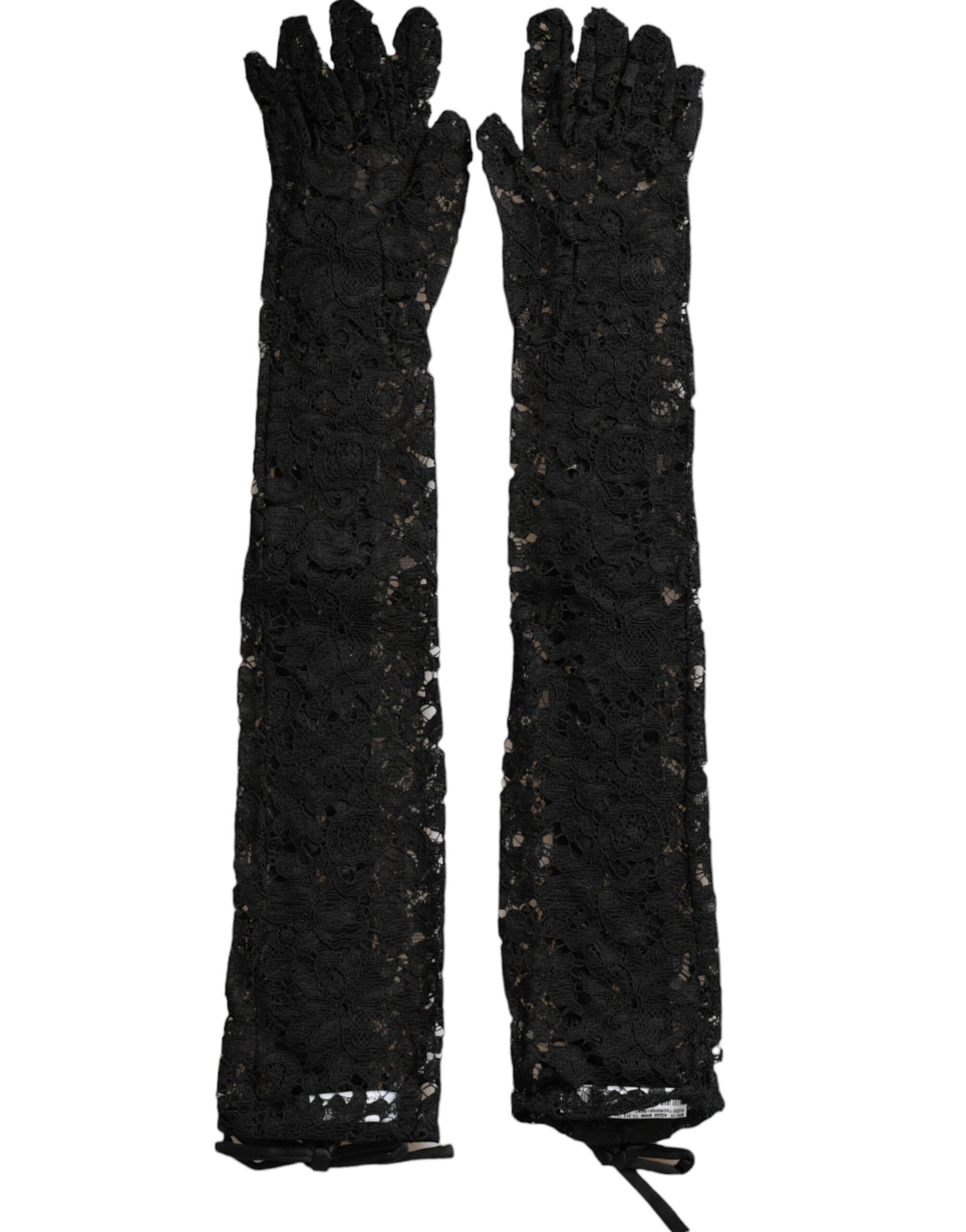 Dolce & Gabbana Black Taormina Lace Elbow Length Gloves Curated Luxury Accessories by Orvyn