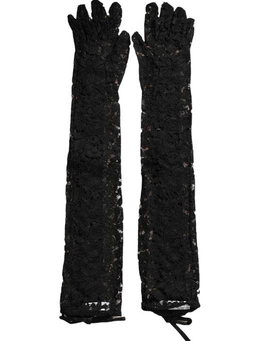 Dolce & Gabbana Black Taormina Lace Elbow Length Gloves Curated Luxury Accessories by Orvyn