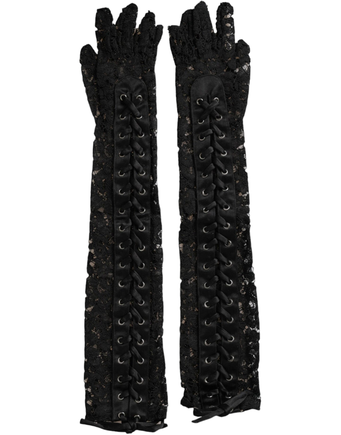 Dolce & Gabbana Black Taormina Lace Elbow Length Gloves Curated Luxury Accessories by Orvyn