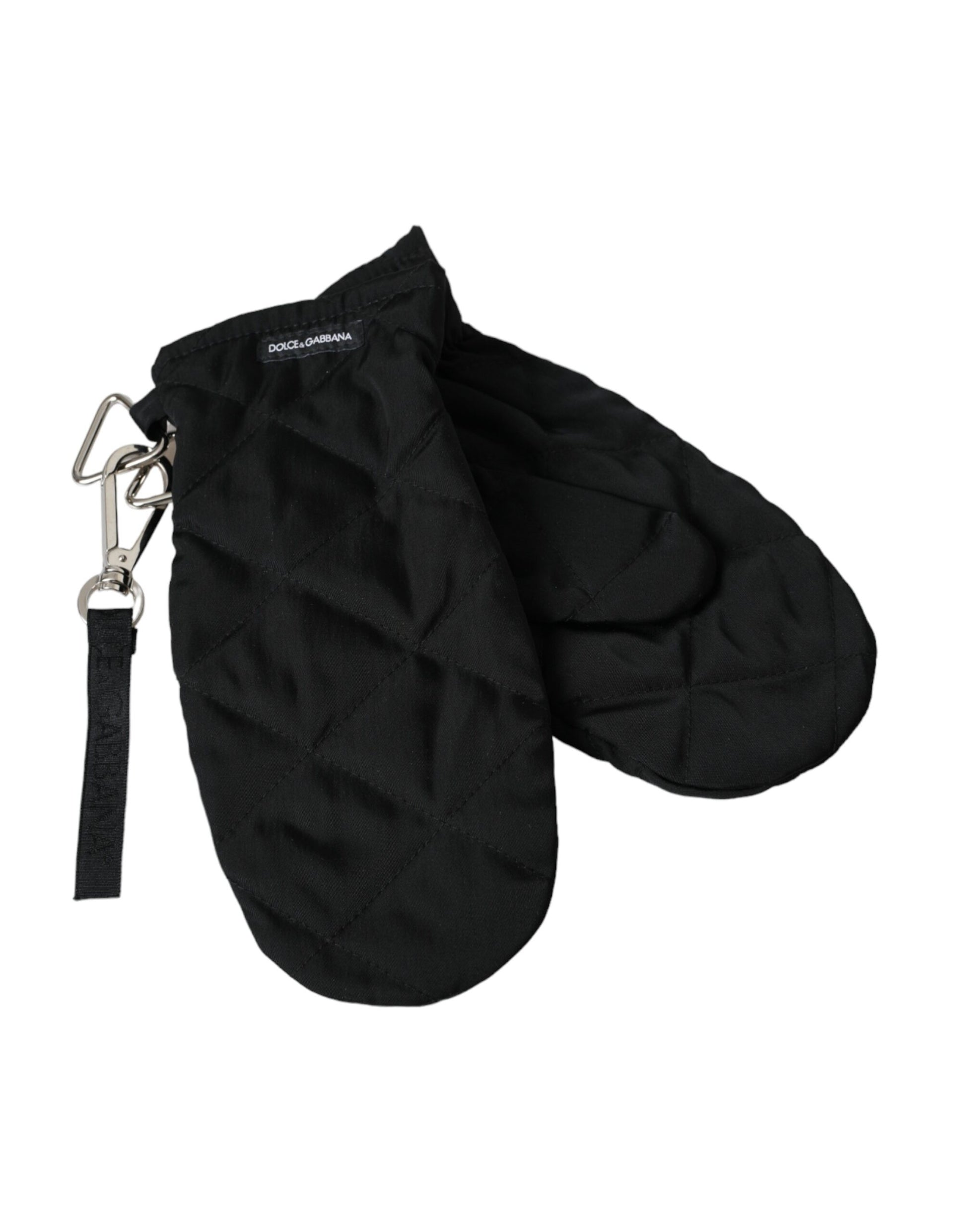 Dolce & Gabbana Black Quilted Nylon Wrist Length Mitten Gloves Curated Luxury Accessories by Orvyn