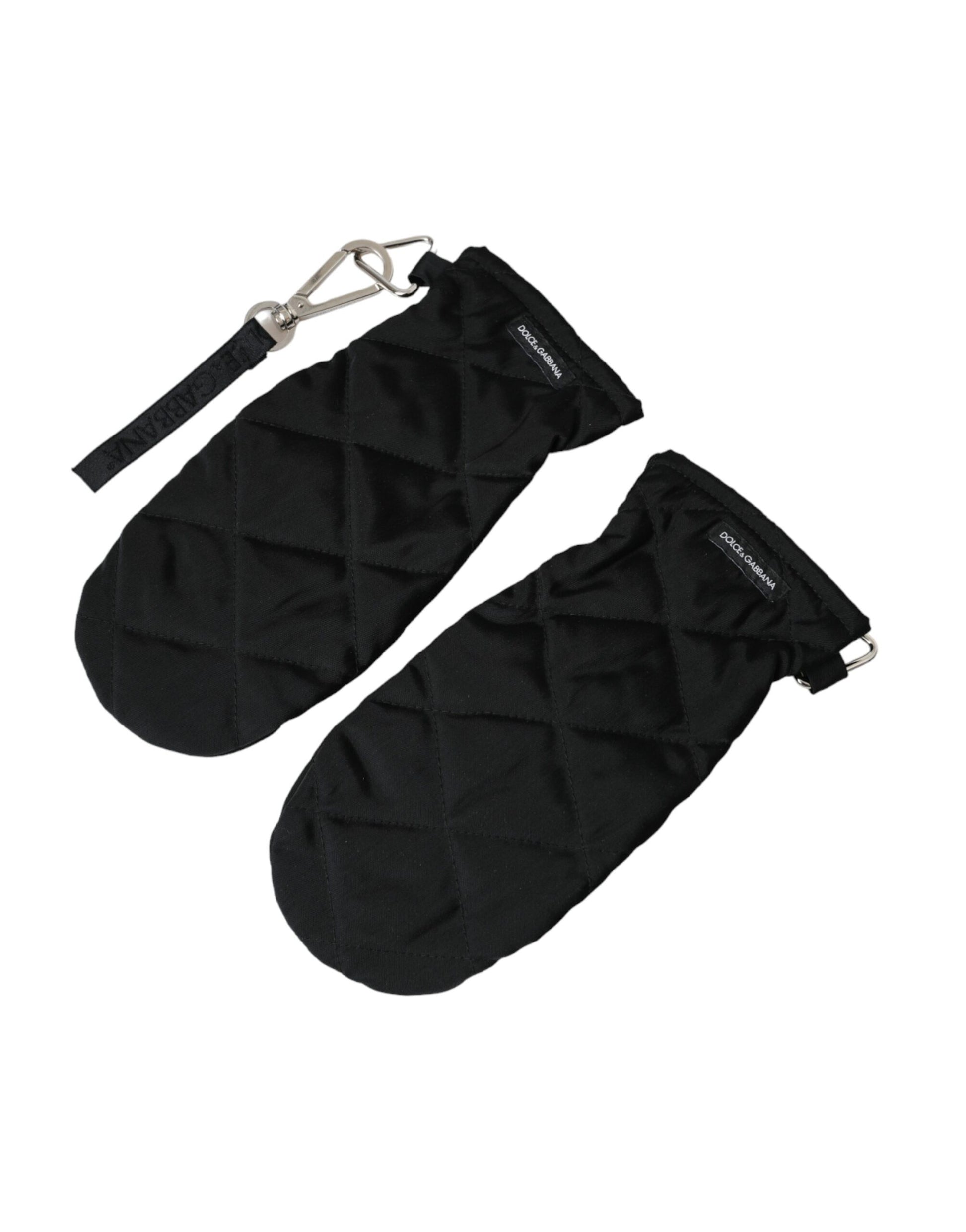 Dolce & Gabbana Black Quilted Nylon Wrist Length Mitten Gloves Curated Luxury Accessories by Orvyn