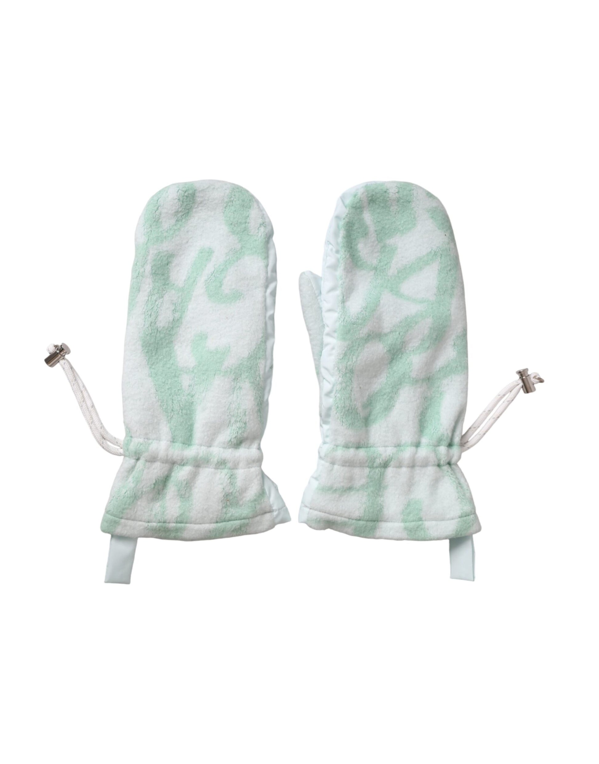 Dolce & Gabbana White Nylon Fleece Wrist Length Mitten Gloves Curated Luxury Accessories by Orvyn
