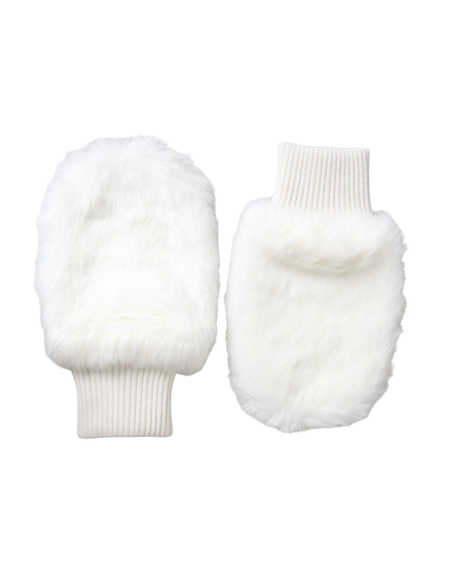 Dolce & Gabbana White Acrylic Knitted Fur Wrist Mitten Gloves Curated Luxury Accessories by Orvyn
