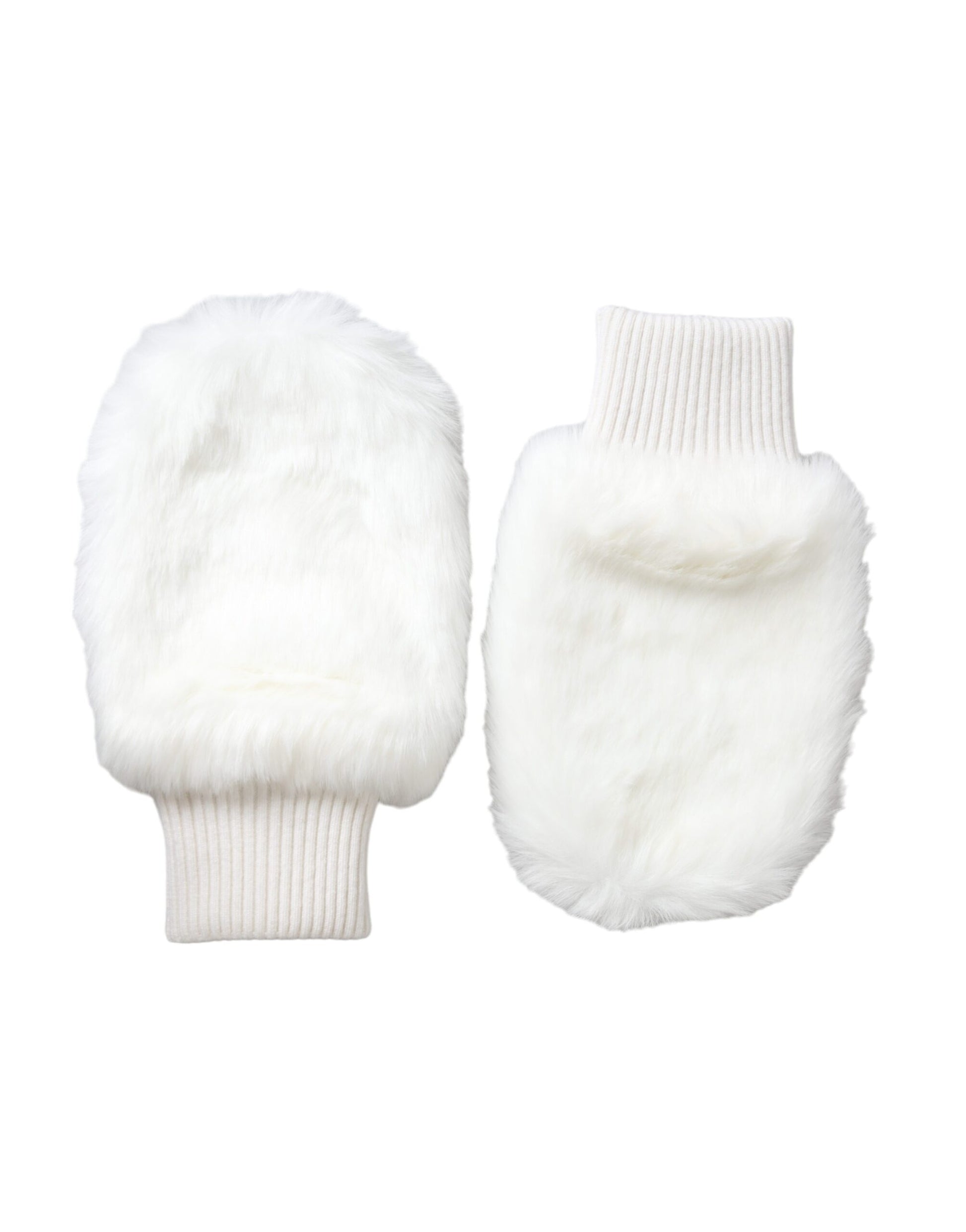 Dolce & Gabbana White Acrylic Knitted Fur Wrist Mitten Gloves Curated Luxury Accessories by Orvyn