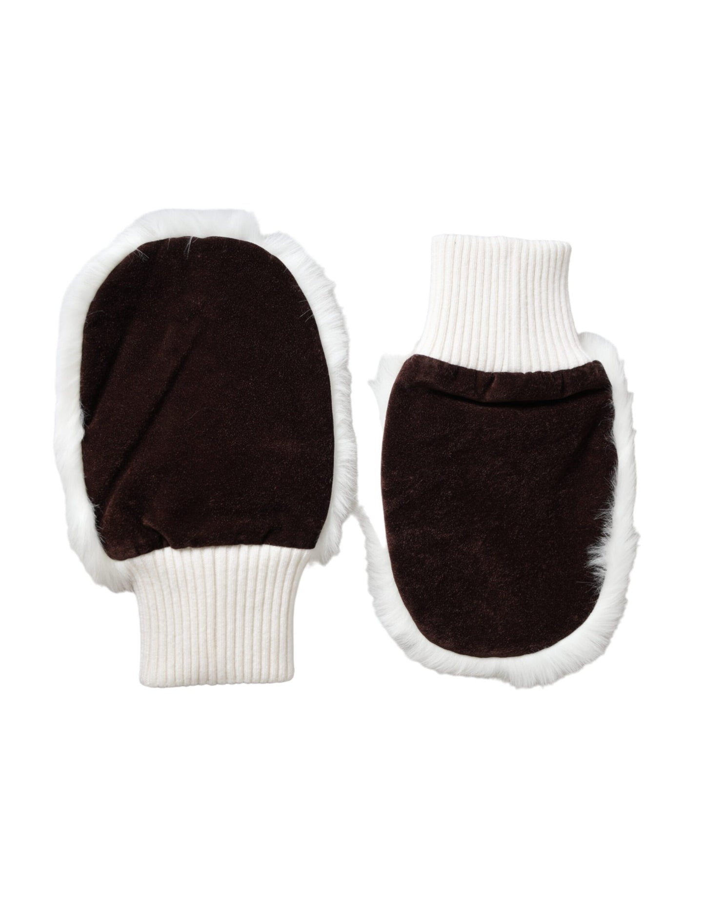Dolce & Gabbana White Acrylic Knitted Fur Wrist Mitten Gloves Curated Luxury Accessories by Orvyn