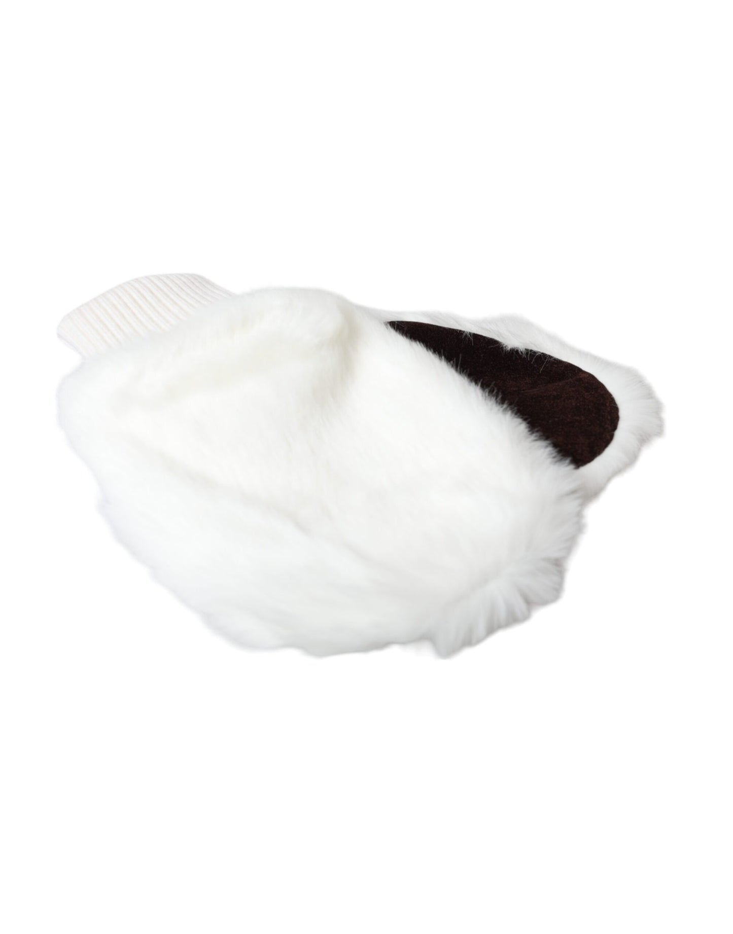 Dolce & Gabbana White Acrylic Knitted Fur Wrist Mitten Gloves Curated Luxury Accessories by Orvyn