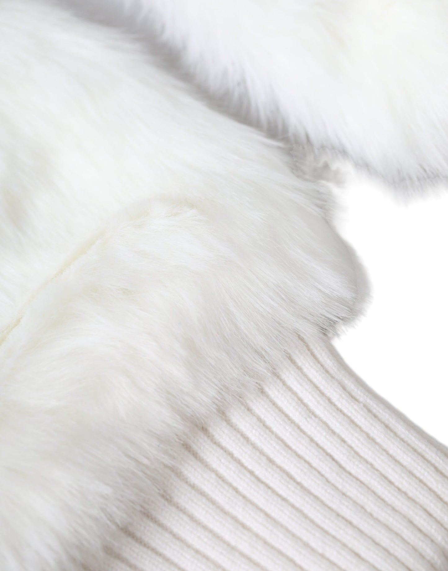 Dolce & Gabbana White Acrylic Knitted Fur Wrist Mitten Gloves Curated Luxury Accessories by Orvyn