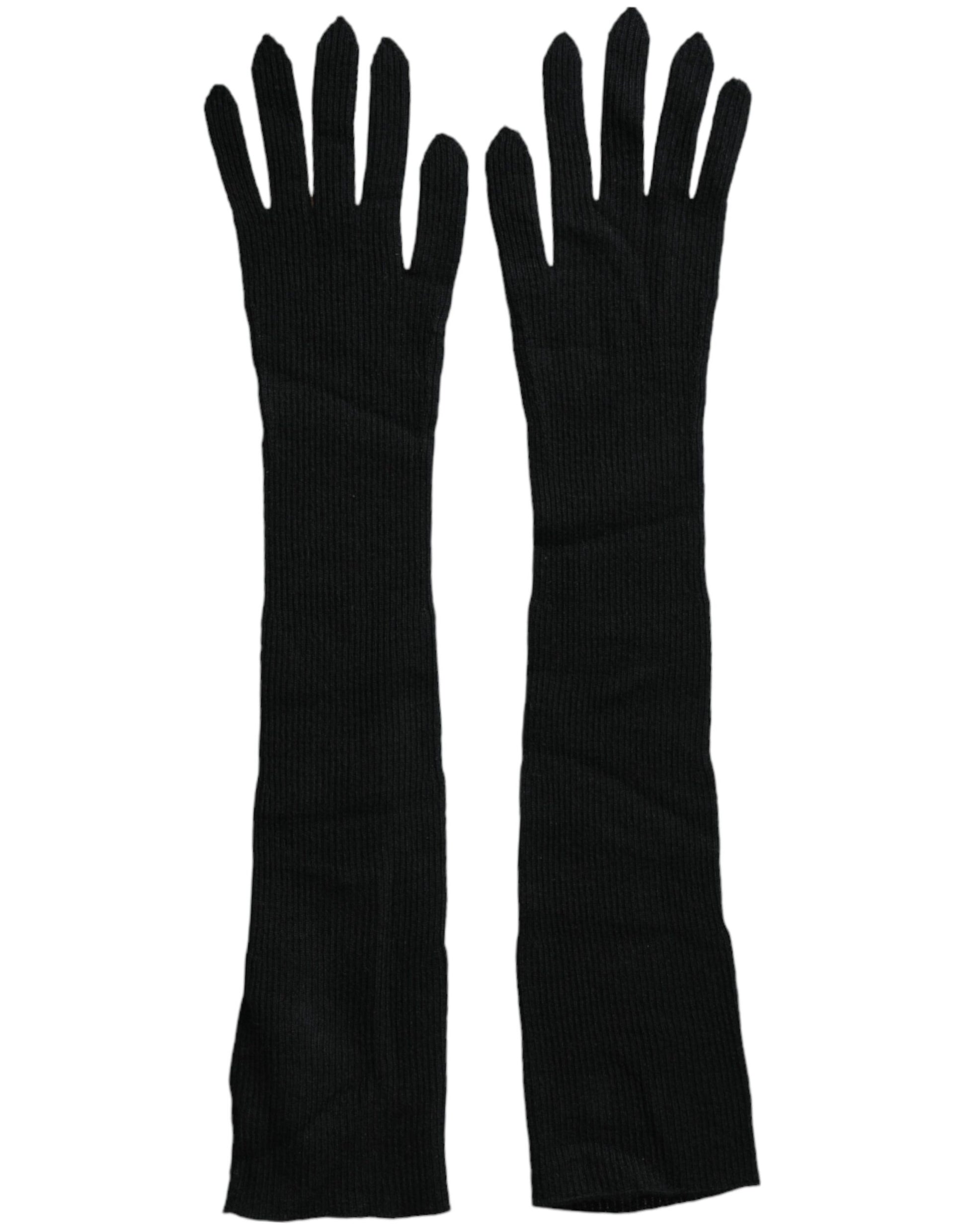 Dolce & Gabbana Black Cashmere Knitted Elbow Length Gloves Curated Luxury Accessories by Orvyn