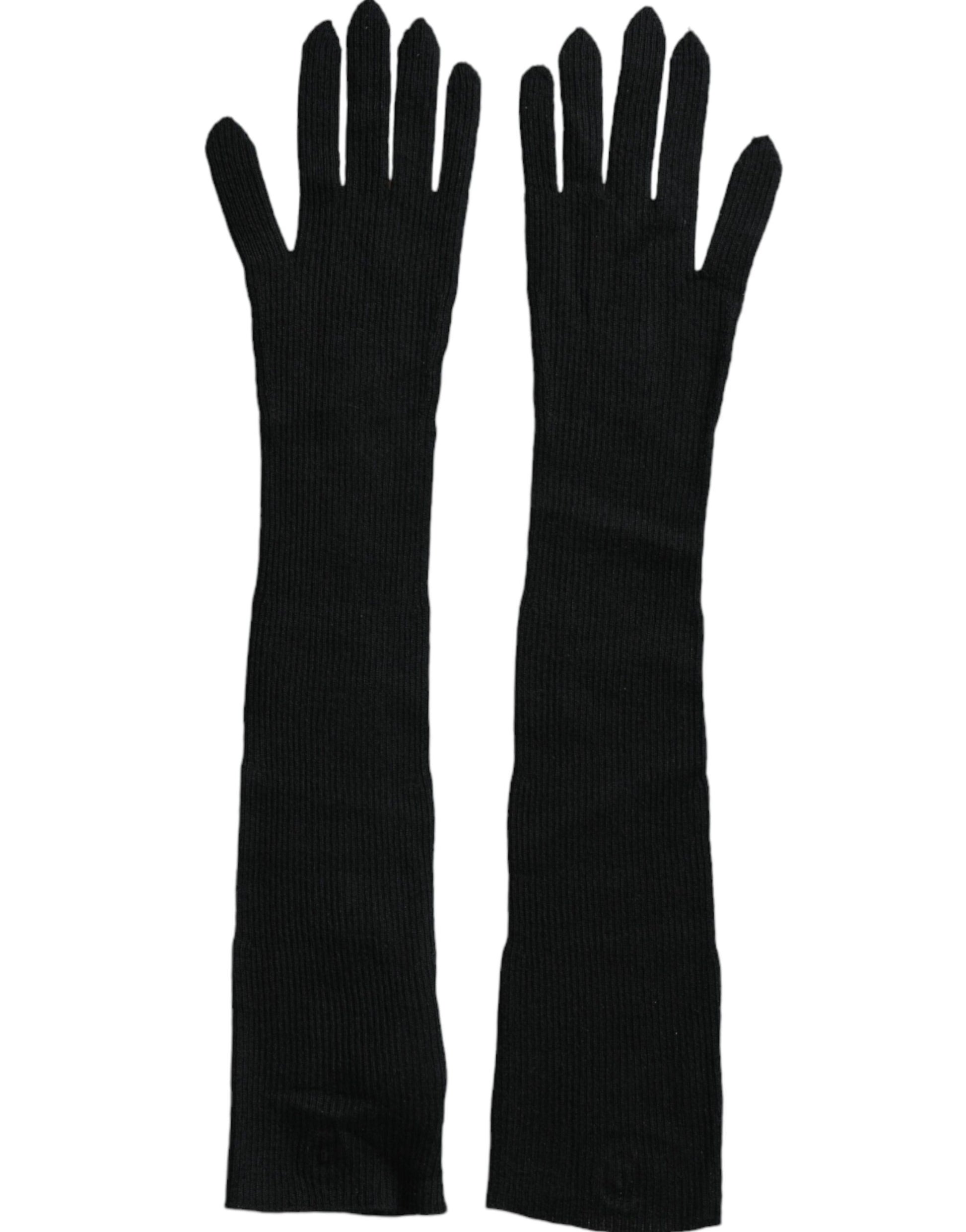 Dolce & Gabbana Black Cashmere Knitted Elbow Length Gloves Curated Luxury Accessories by Orvyn