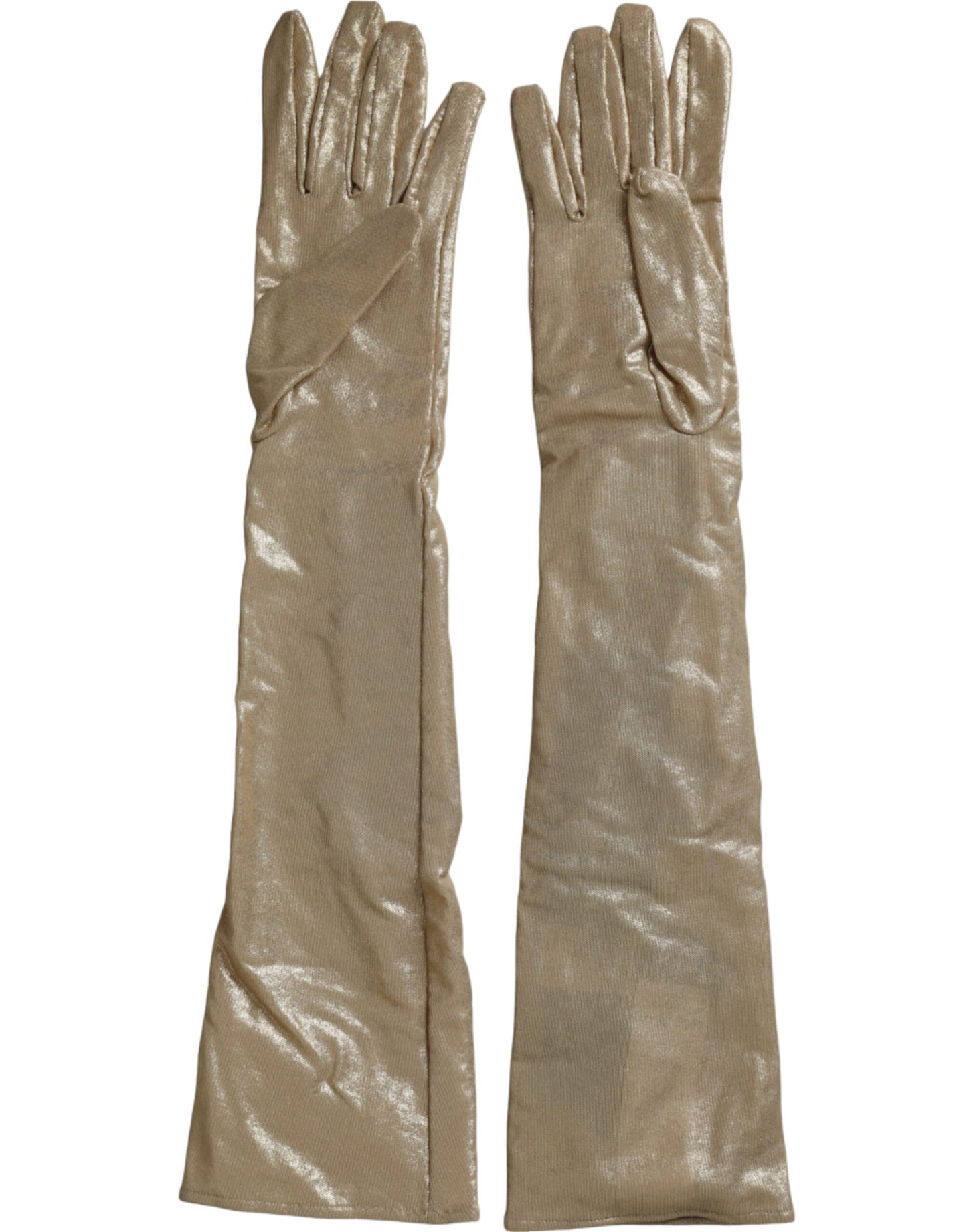Dolce & Gabbana Beige Satin Crystal Elbow Length Gloves Curated Luxury Accessories by Orvyn