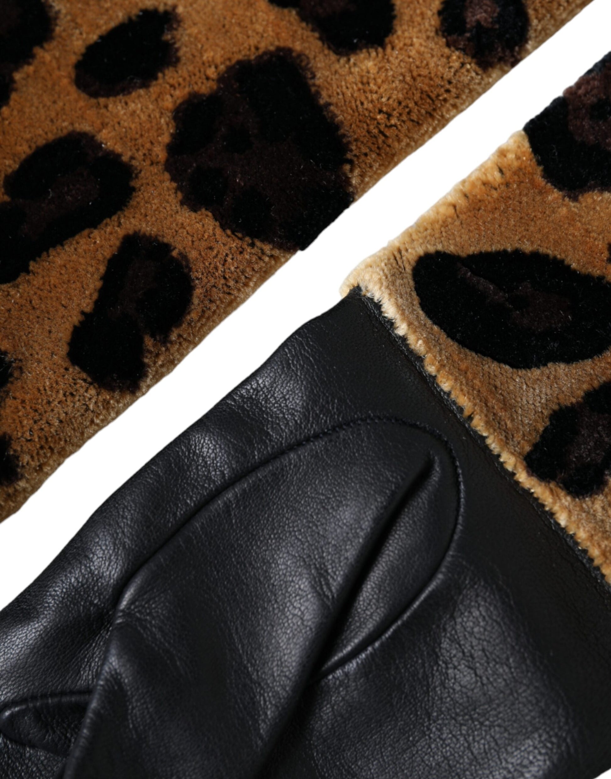 Dolce & Gabbana Brown Black Leopard Leather Elbow Length Gloves Curated Luxury Accessories by Orvyn