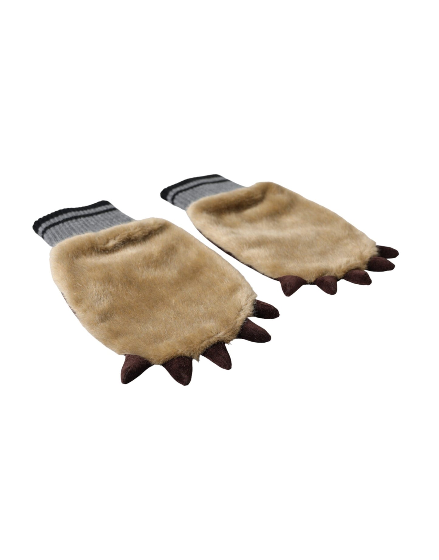 Dolce & Gabbana Beige Acrylic Knitted Fur Wrist Mitten Gloves Curated Luxury Accessories by Orvyn