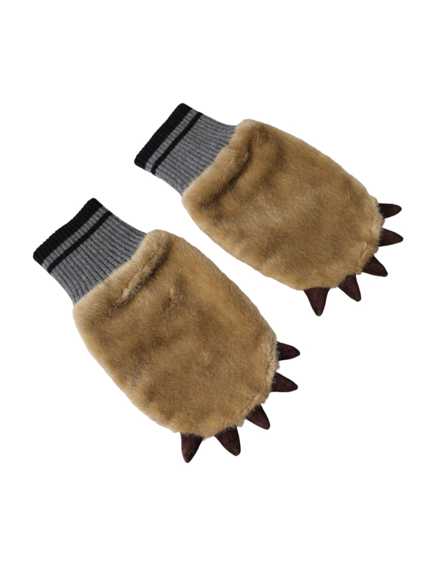 Dolce & Gabbana Beige Acrylic Knitted Fur Wrist Mitten Gloves Curated Luxury Accessories by Orvyn
