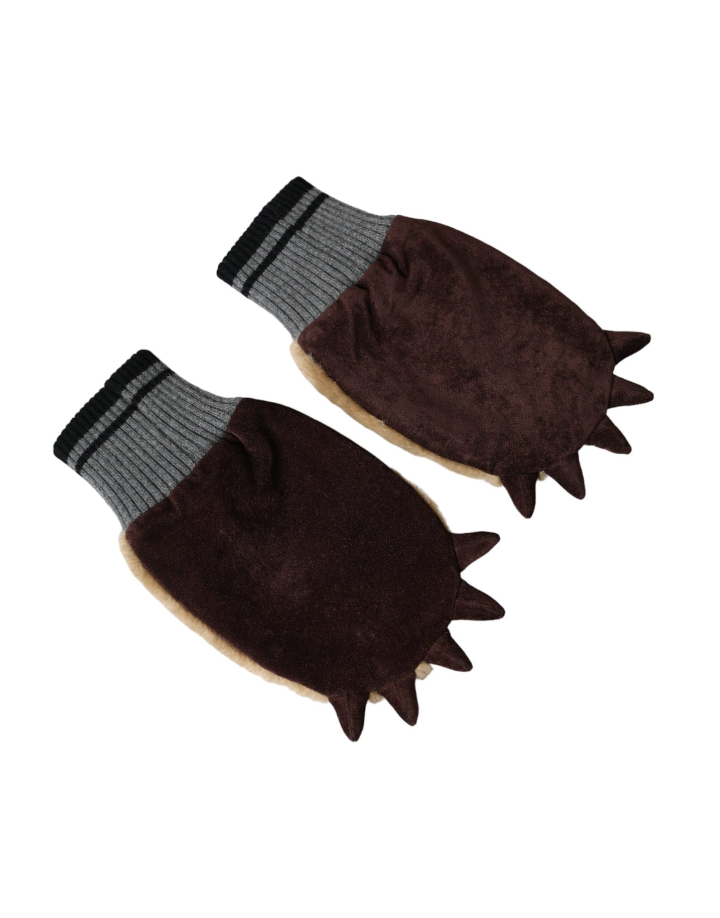 Dolce & Gabbana Beige Acrylic Knitted Fur Wrist Mitten Gloves Curated Luxury Accessories by Orvyn