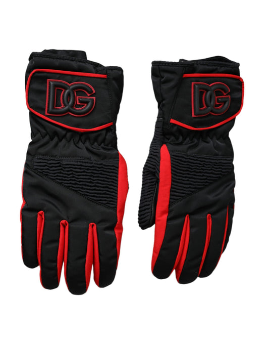 Dolce & Gabbana Black Red Nylon Wrist Length Gloves Curated Luxury Accessories by Orvyn
