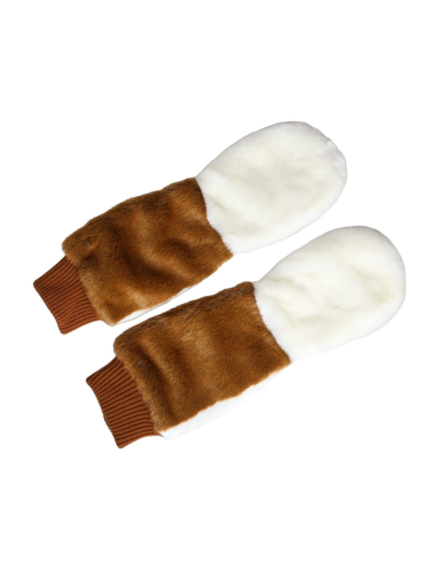 Dolce & Gabbana Brown White Acrylic Knitted Fur Mitten Gloves Curated Luxury Accessories by Orvyn