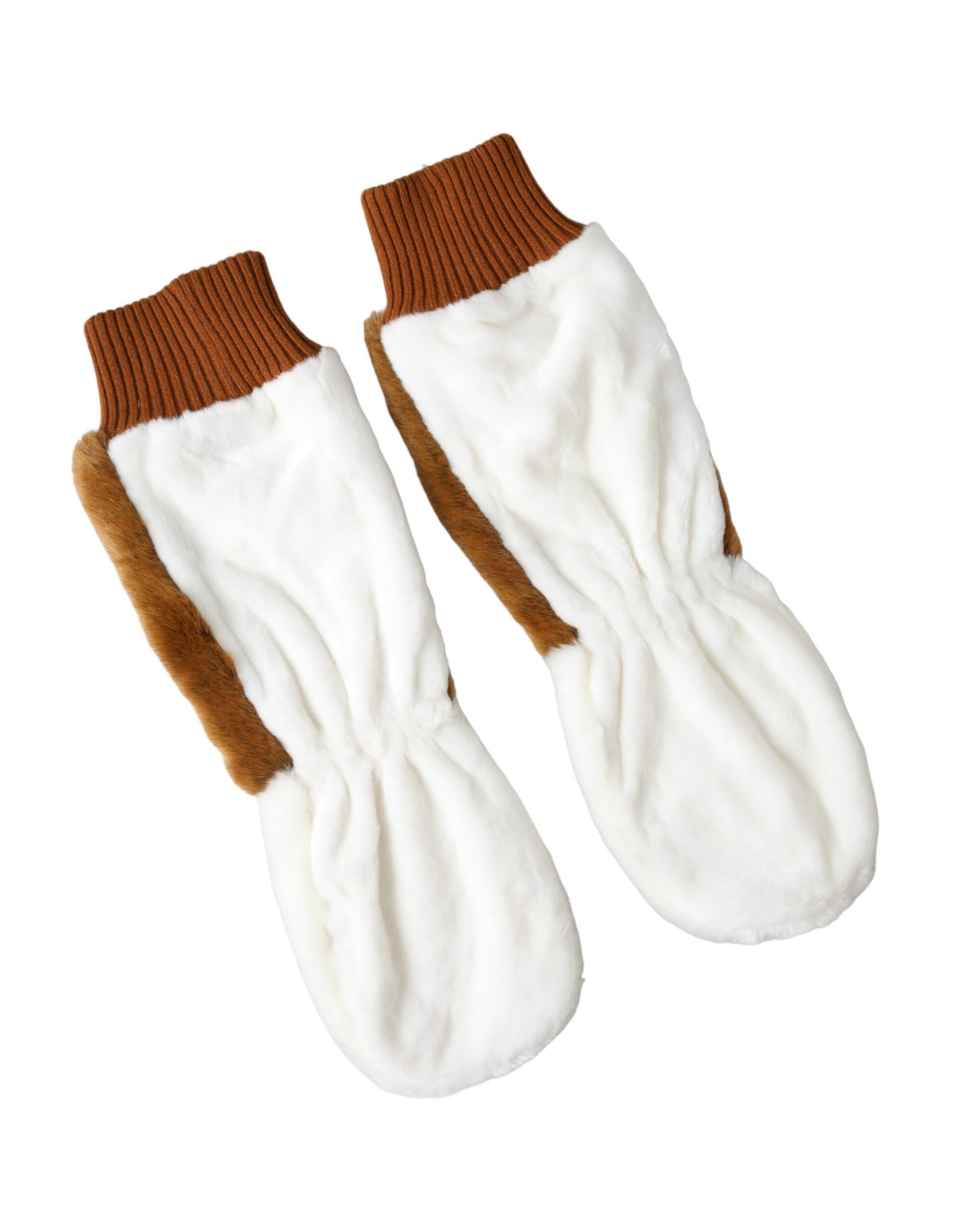 Dolce & Gabbana Brown White Acrylic Knitted Fur Mitten Gloves Curated Luxury Accessories by Orvyn