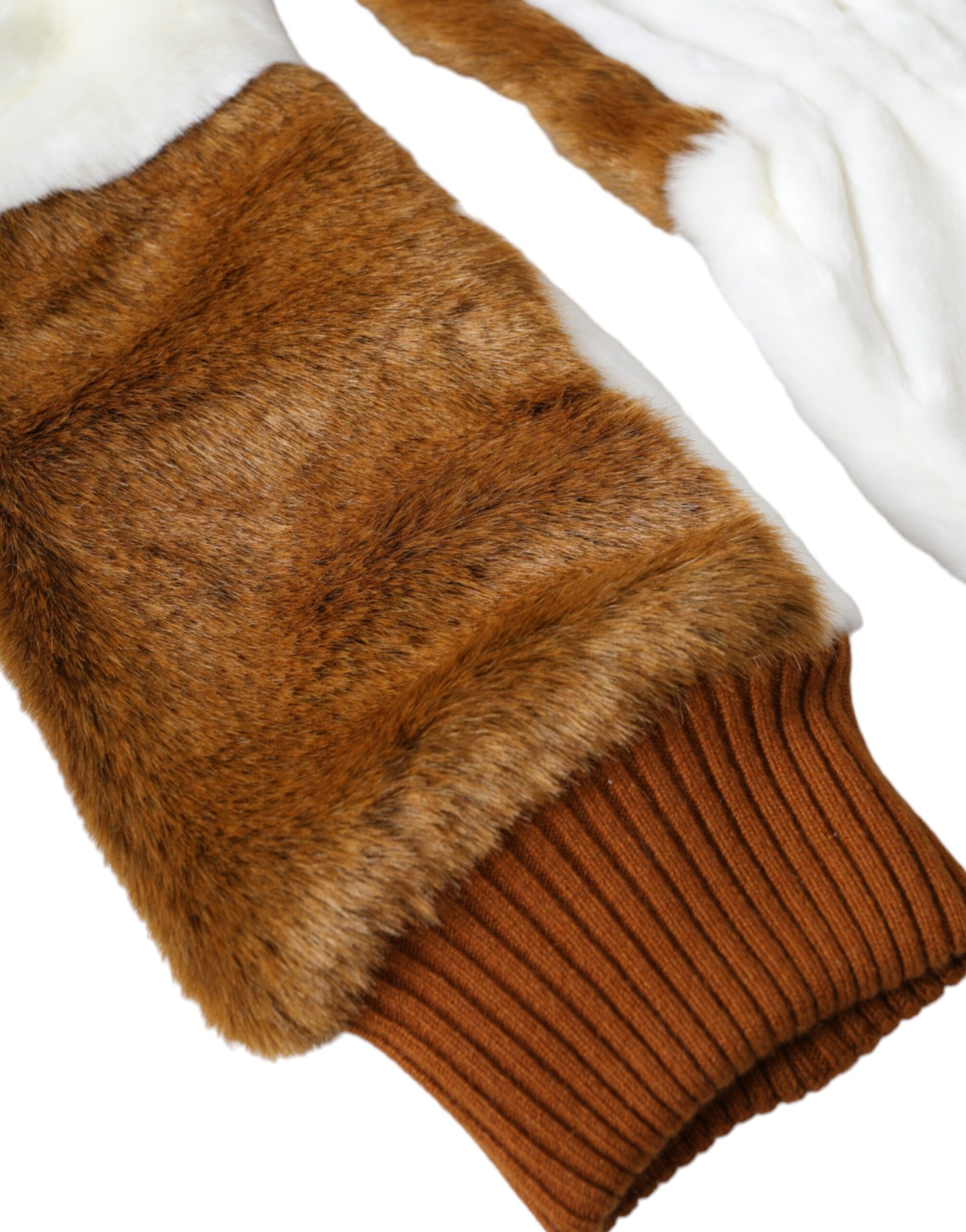 Dolce & Gabbana Brown White Acrylic Knitted Fur Mitten Gloves Curated Luxury Accessories by Orvyn