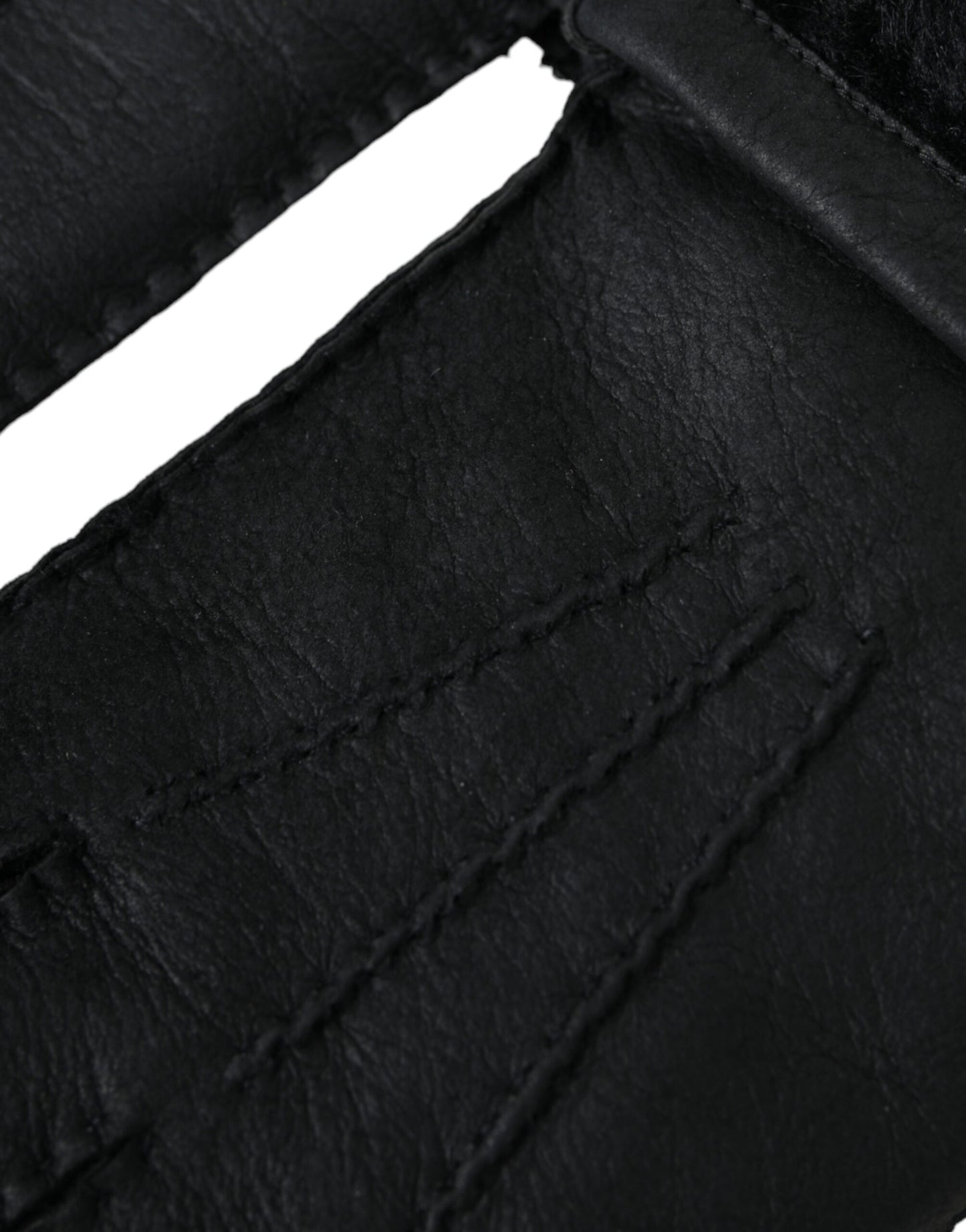 Dolce & Gabbana Black Leather Fur Short Hands Gloves schwarz