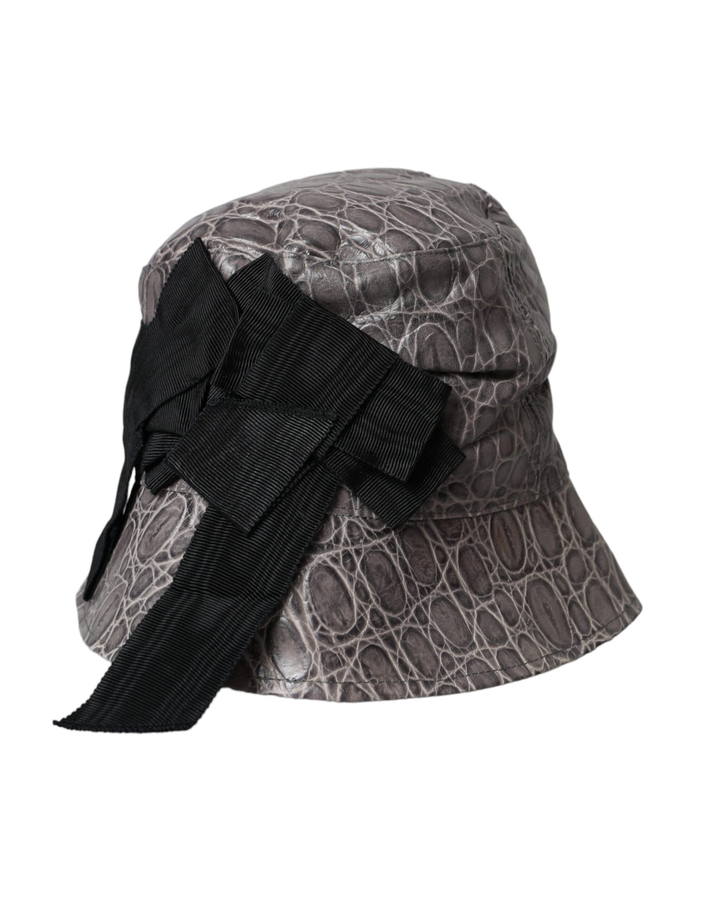 Dolce & Gabbana Black Gray Patterned Leather Bucket Hat Curated Luxury Accessories by Orvyn