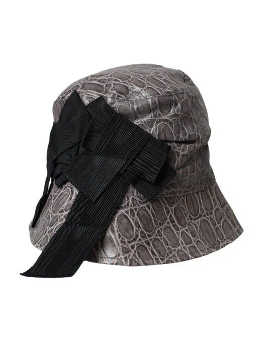Dolce & Gabbana Black Gray Patterned Leather Bucket Hat Curated Luxury Accessories by Orvyn