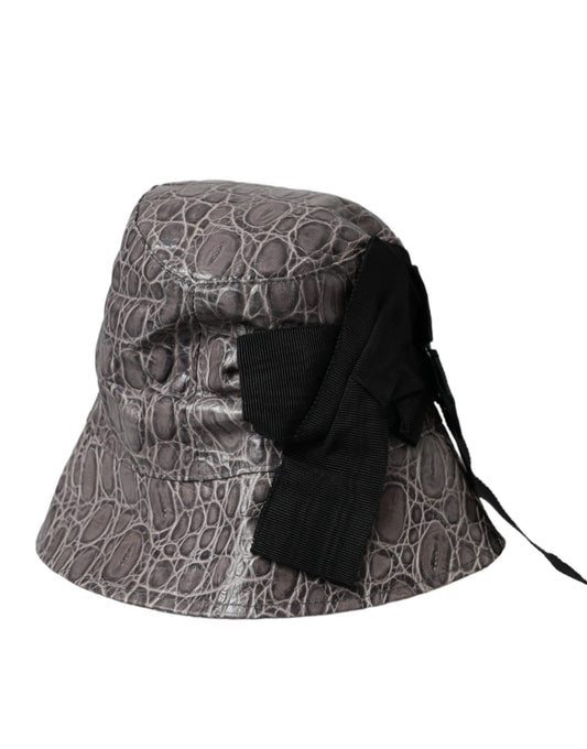 Dolce & Gabbana Black Gray Patterned Leather Bucket Hat Curated Luxury Accessories by Orvyn