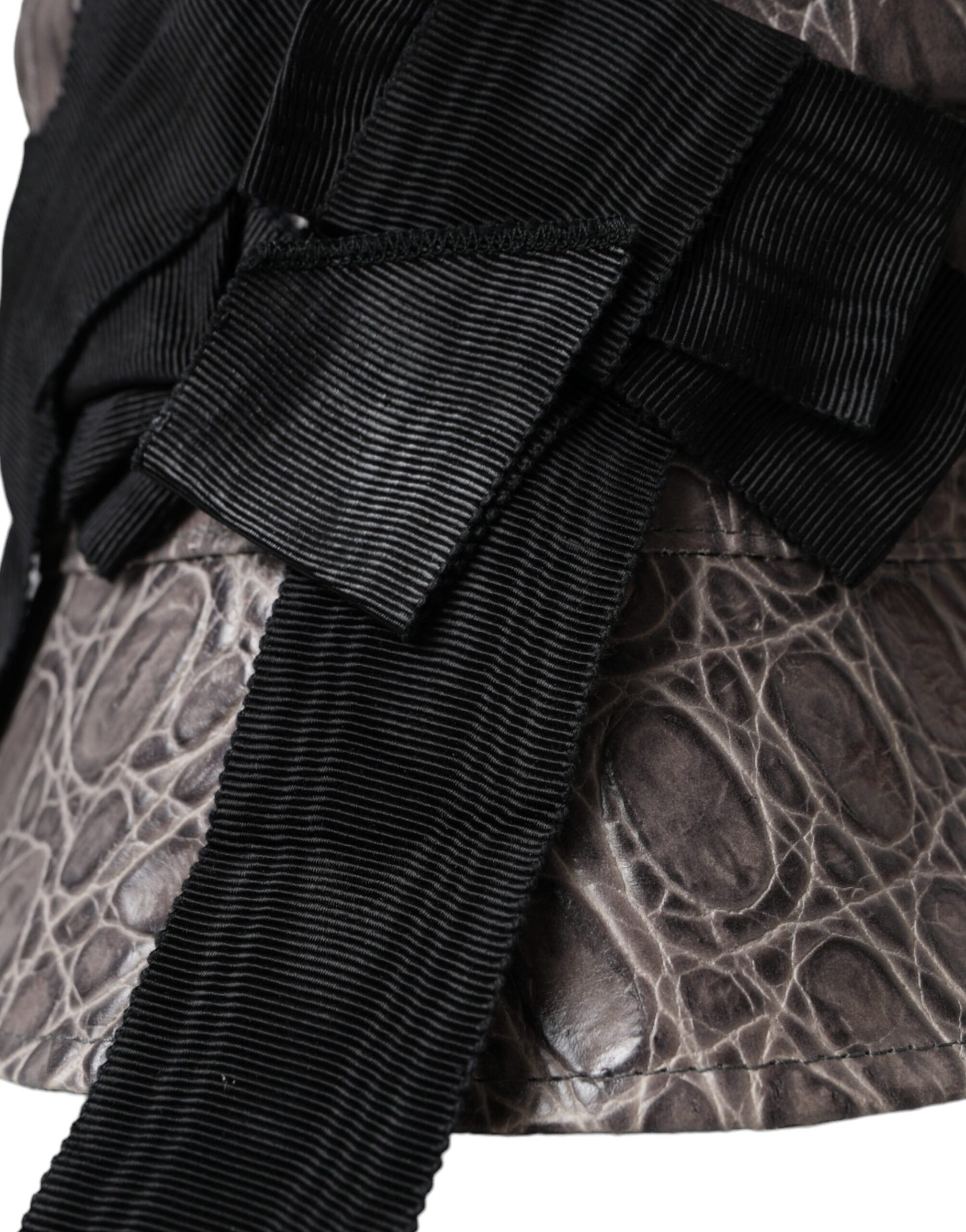 Dolce & Gabbana Black Gray Patterned Leather Bucket Hat Curated Luxury Accessories by Orvyn