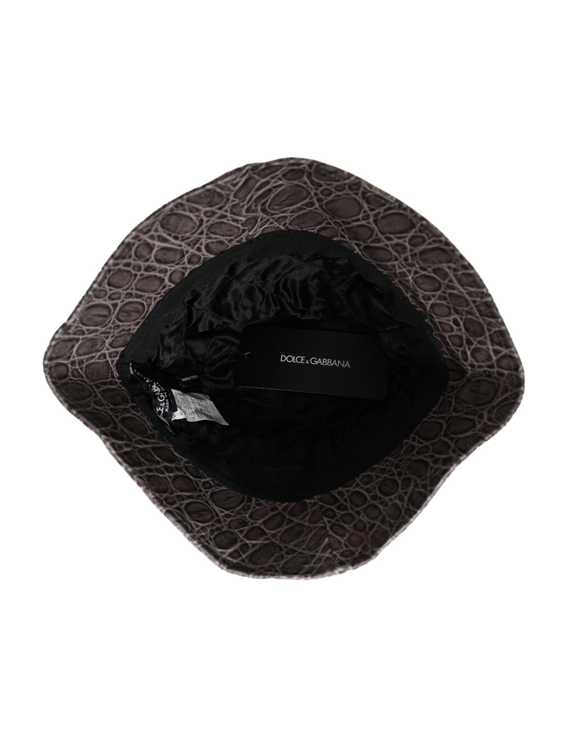 Dolce & Gabbana Black Gray Patterned Leather Bucket Hat Curated Luxury Accessories by Orvyn