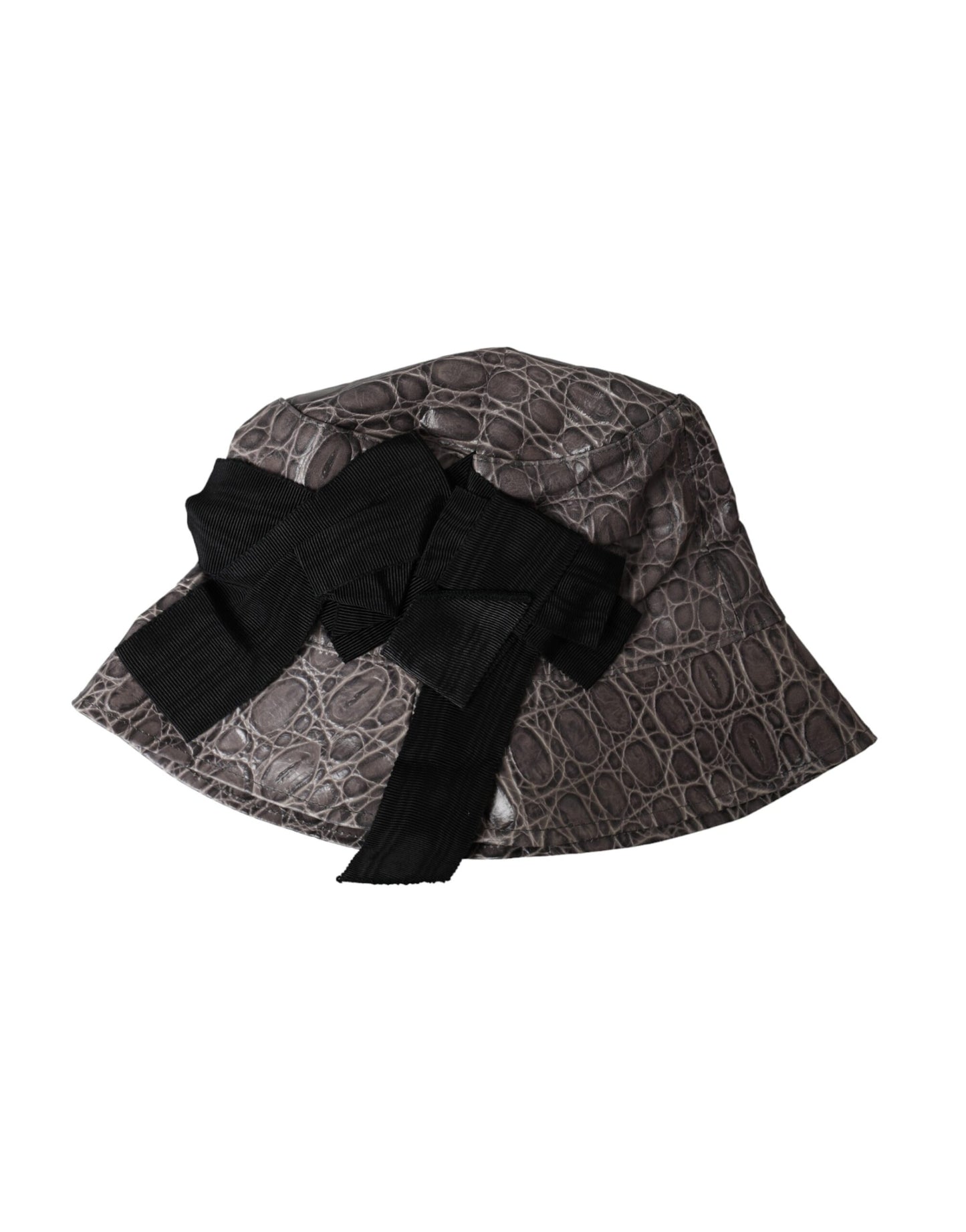 Dolce & Gabbana Black Gray Patterned Leather Bucket Hat Curated Luxury Accessories by Orvyn