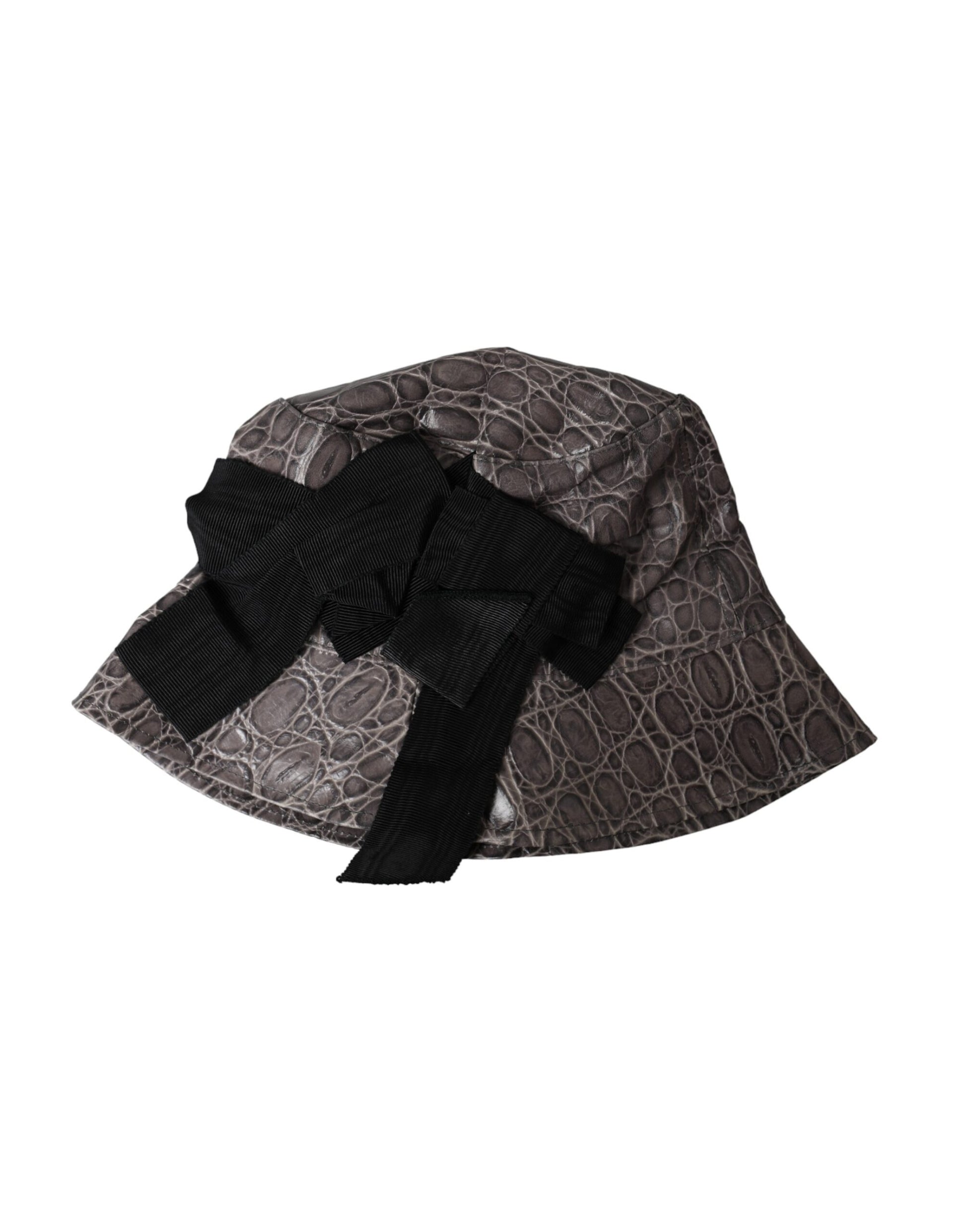 Dolce & Gabbana Black Gray Patterned Leather Bucket Hat Curated Luxury Accessories by Orvyn