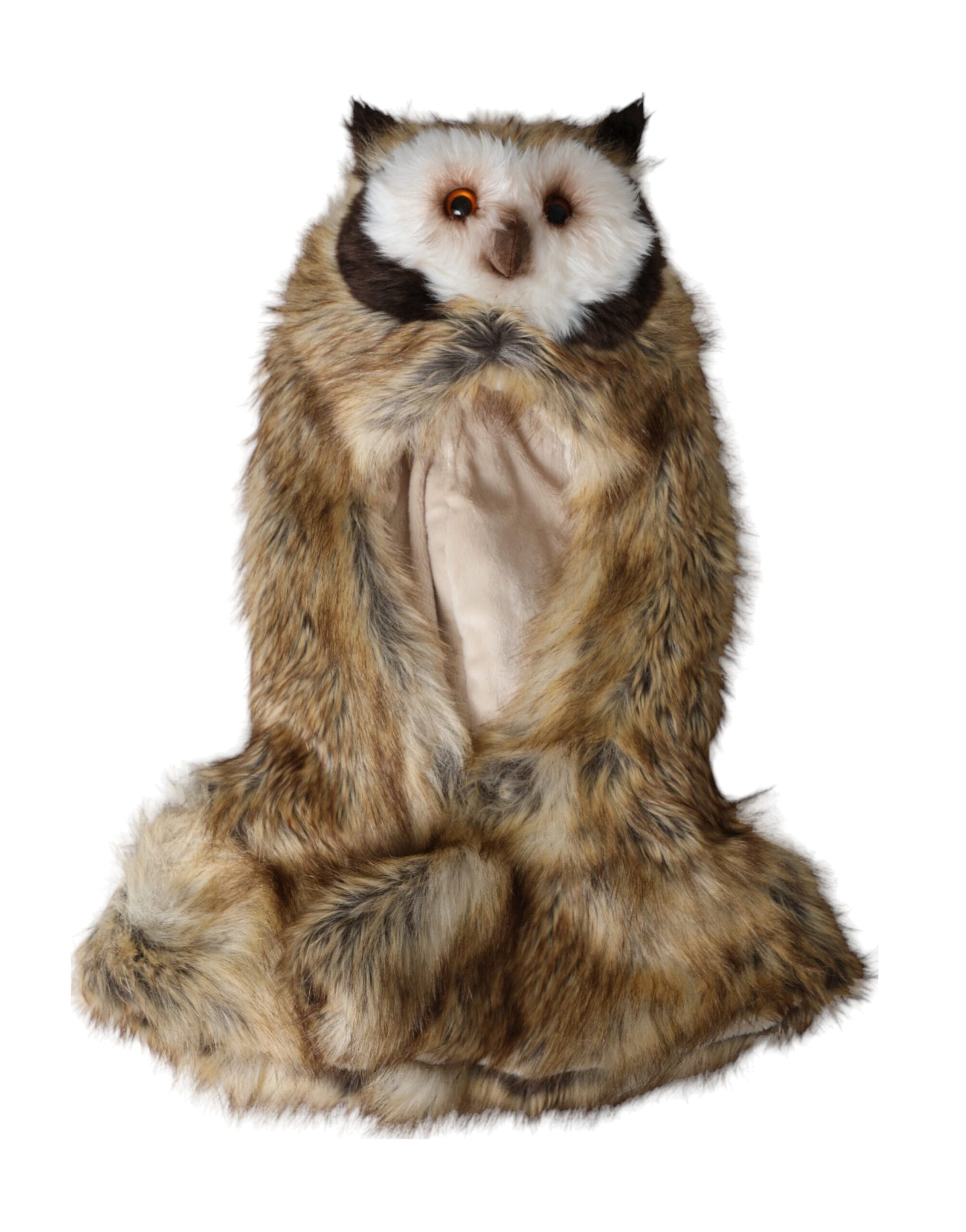 Dolce & Gabbana Brown Owl Faux Fur Whole Head Cap Hat Curated Luxury Accessories by Orvyn