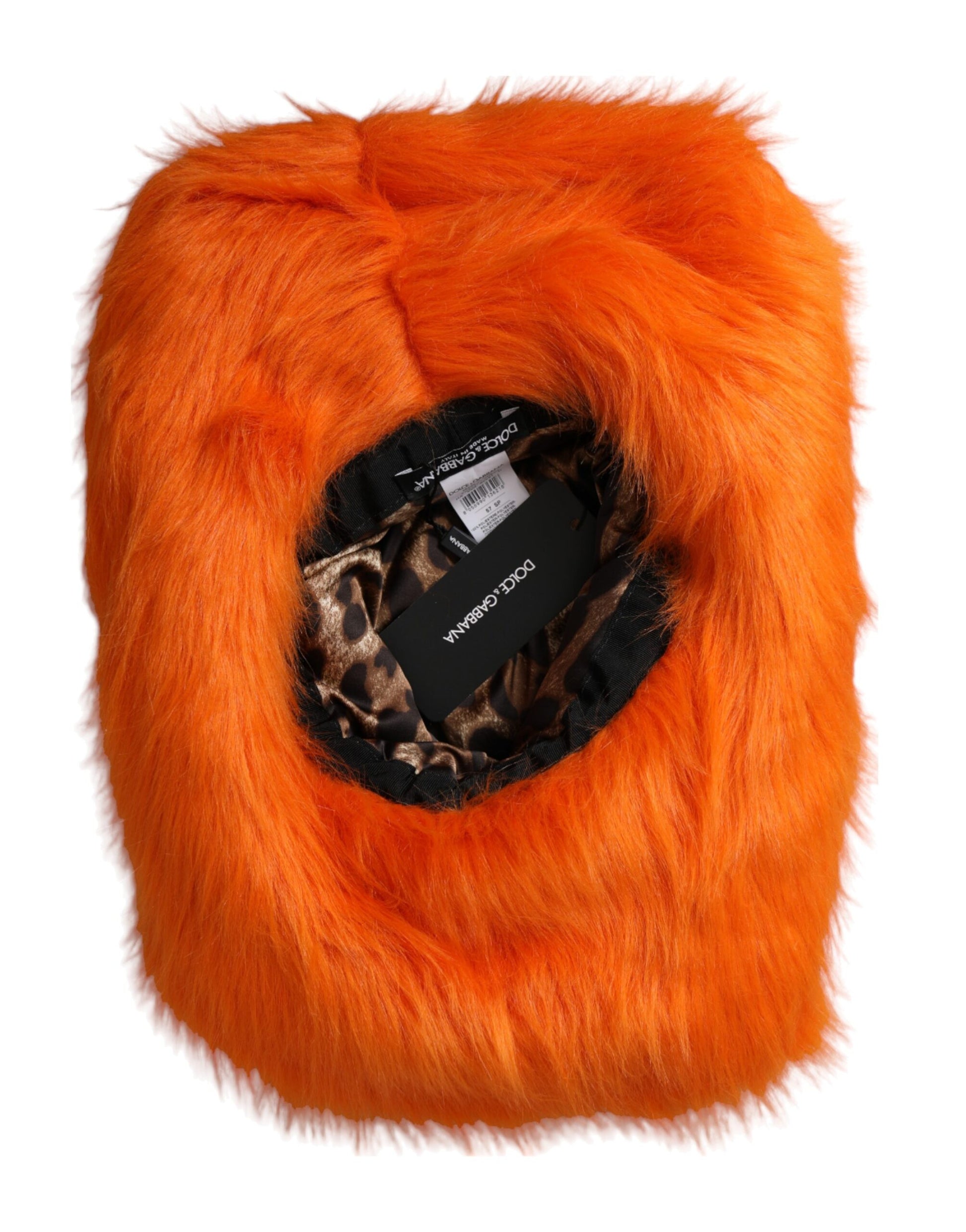 Dolce & Gabbana Orange Faux Fur Polyester Fedora Hat Curated Luxury Accessories by Orvyn