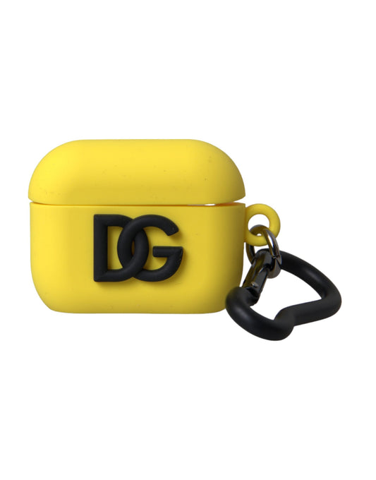 Dolce & Gabbana Yellow Silicone Logo Embossed Airpods Case Curated Luxury Accessories by Orvyn