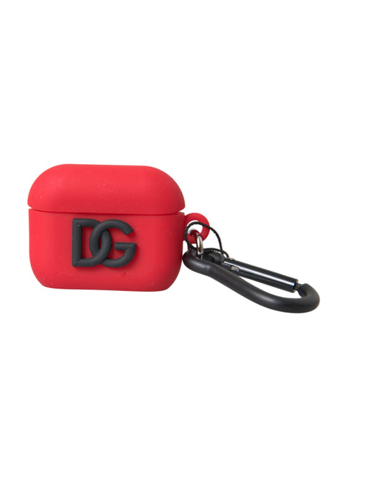 Dolce & Gabbana Red Silicone Rubber Logo Embossed Airpods Case Curated Luxury Accessories by Orvyn