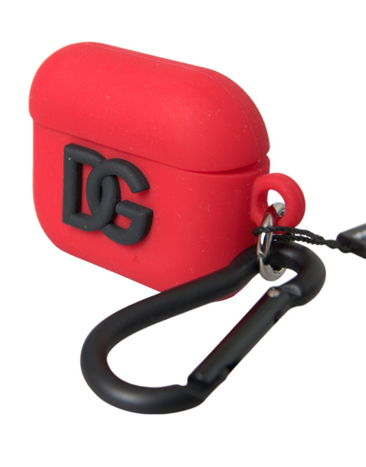 Dolce & Gabbana Red Silicone Rubber Logo Embossed Airpods Case Curated Luxury Accessories by Orvyn